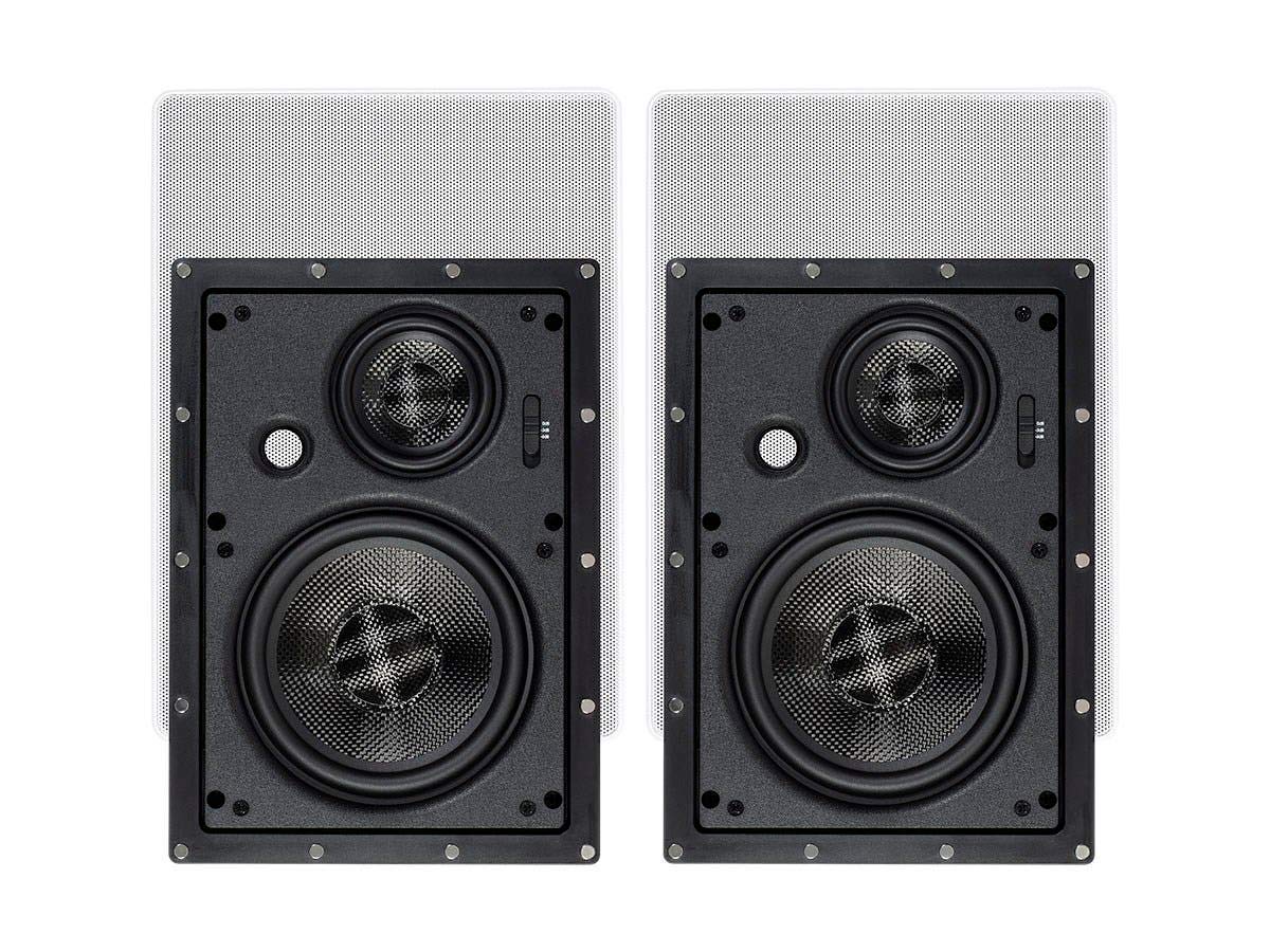Monoprice Alpha Series 6.5-Inch 3-Way Carbon Fiber In-Wall Speakers (Pair) with Magnetic Grille - Black | Premium Home Theater & Surround Sound System for Living Room, Basement, and Office