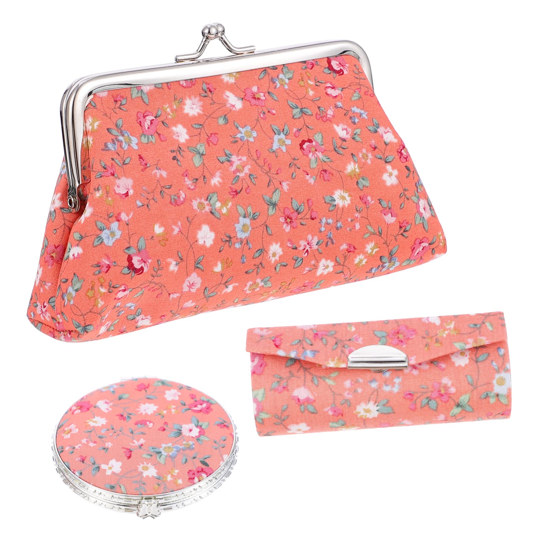 COLLBATH Makeup Bag Set with Lipstick Case & Mirror - Stylish Floral Pattern Cosmetic Organizer for Women | Perfect for Travel, Gym & Daily Essentials Storage