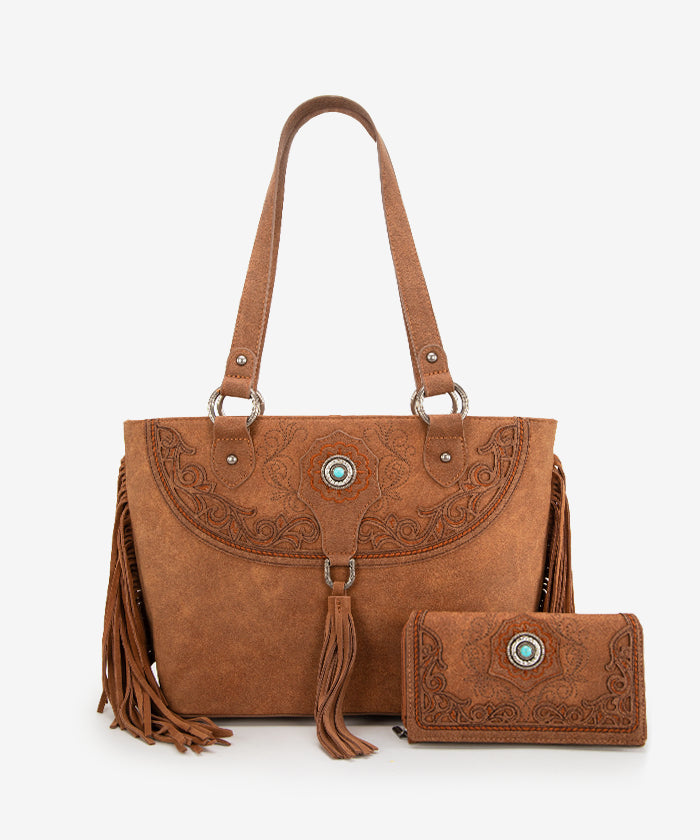 Montana West Cut Out Fringe Concealed Carry Tote Bag Set - Stylish & Functional Purse for Women, Perfect for Everyday Use, Travel, and Concealed Carry