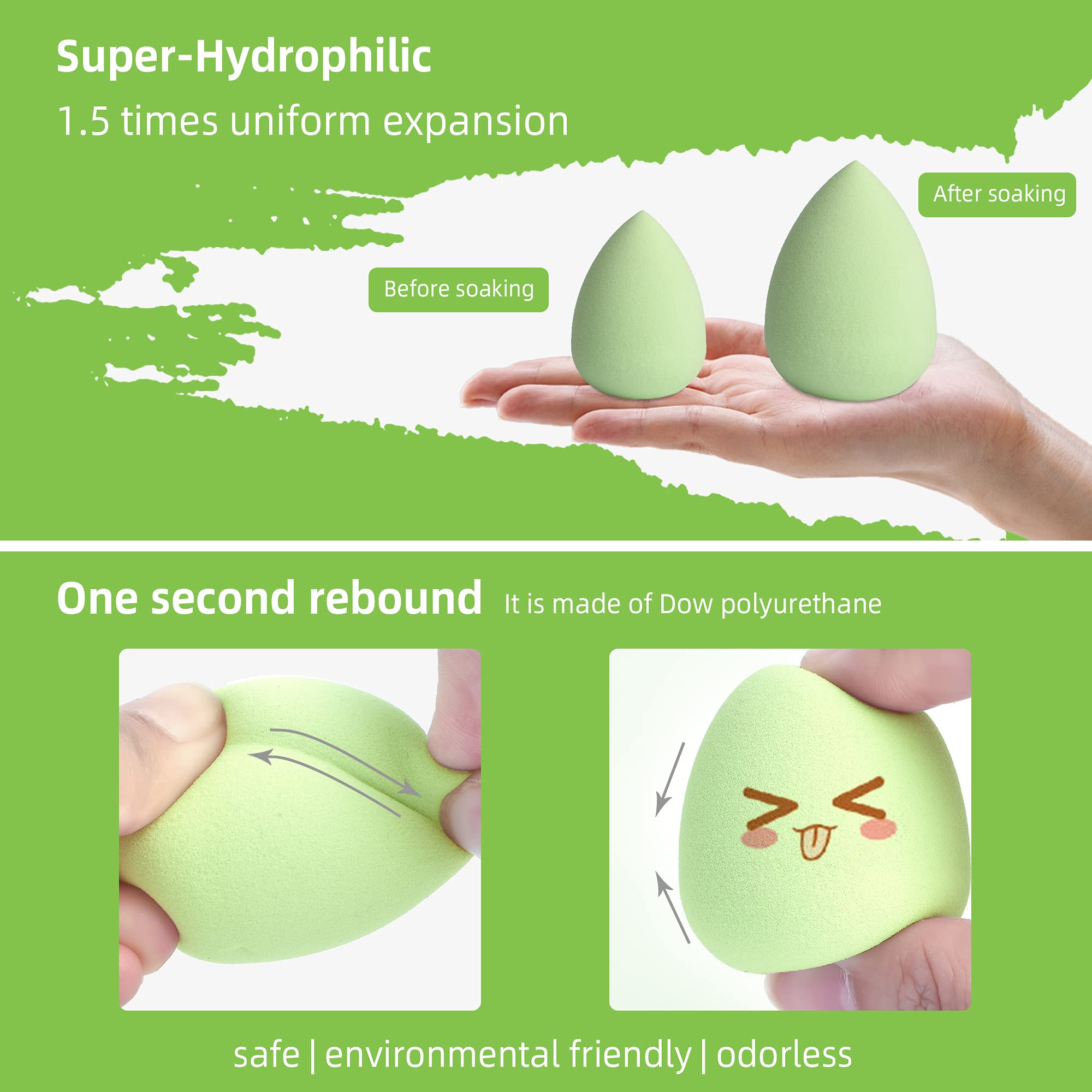 COSTICA Makeup Sponge Set - 4 Pack Beauty Blender for Liquid Foundation, Concealer & Cream Makeup - Soft & Flawless Application - Avocado Series (Multi-Colored) - Perfect for Professional Makeup Artists & Everyday Beauty Routine