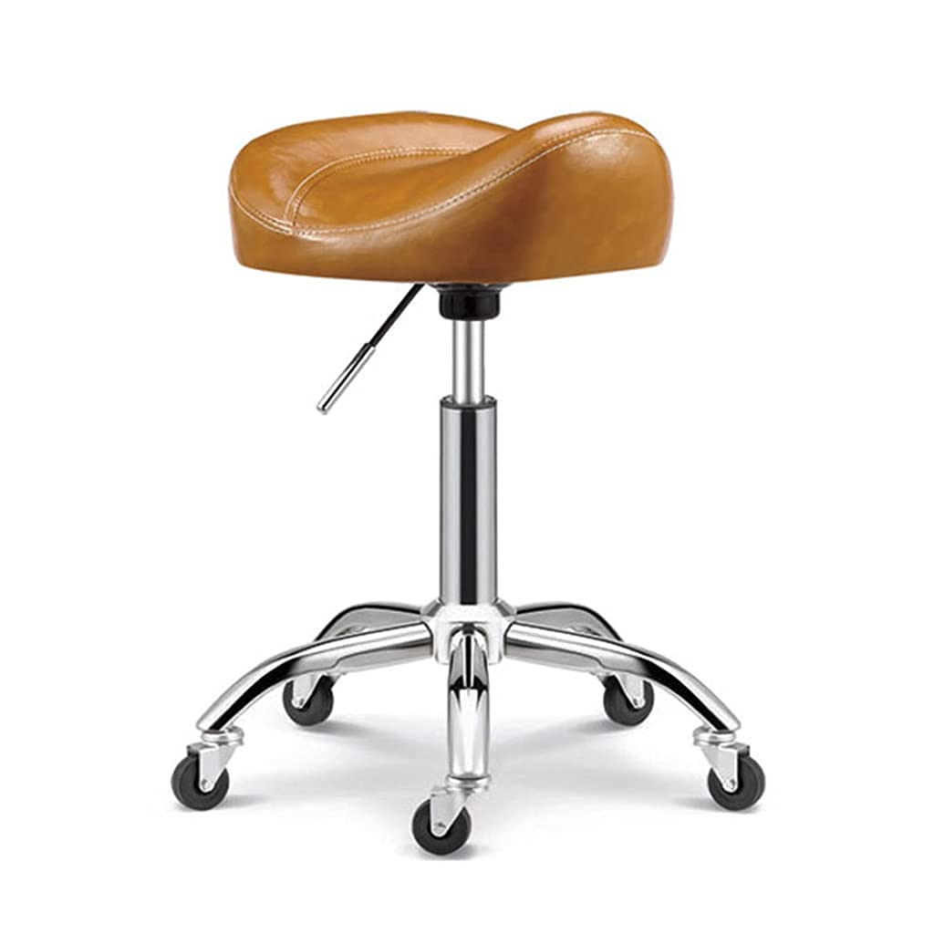 ESNY Hydraulic Adjustable Saddle Stool - Ergonomic Rolling Massage Chair for Salon, Spa & Clinic - Swivel Drafting Seat with Comfortable Cushion (Gold) - Perfect for Hair Stylists, Tattoo Artists & Therapists