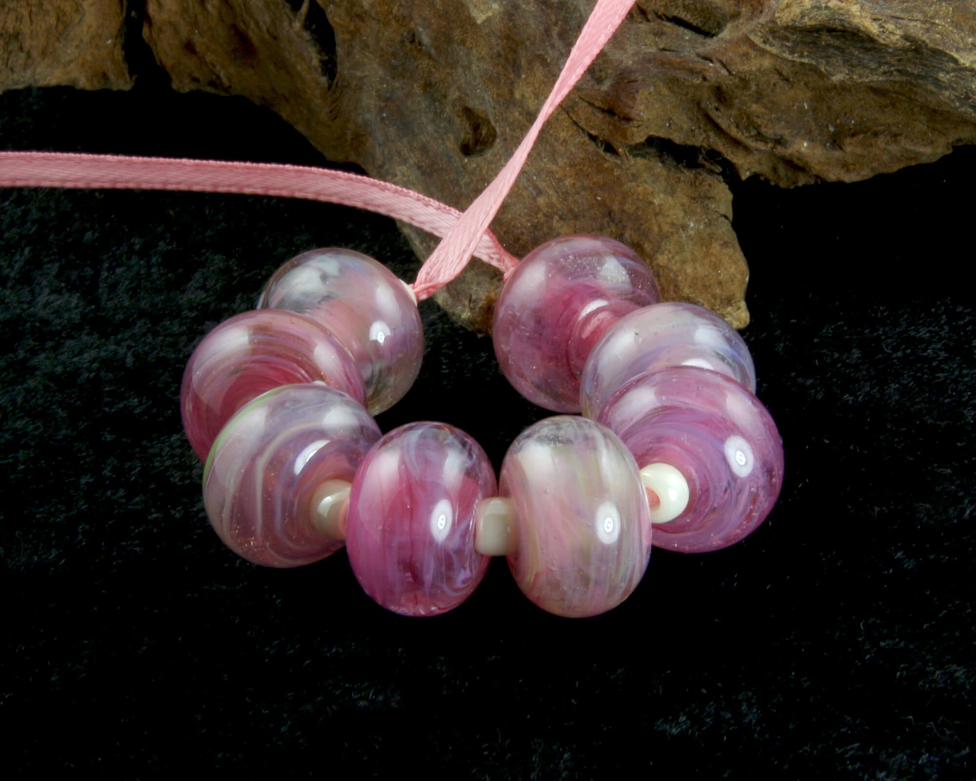 Pink Swirl Lampwork Glass Beads Set for Jewelry Making - DIY Bracelet, Necklace & Craft Projects (SRA Certified)