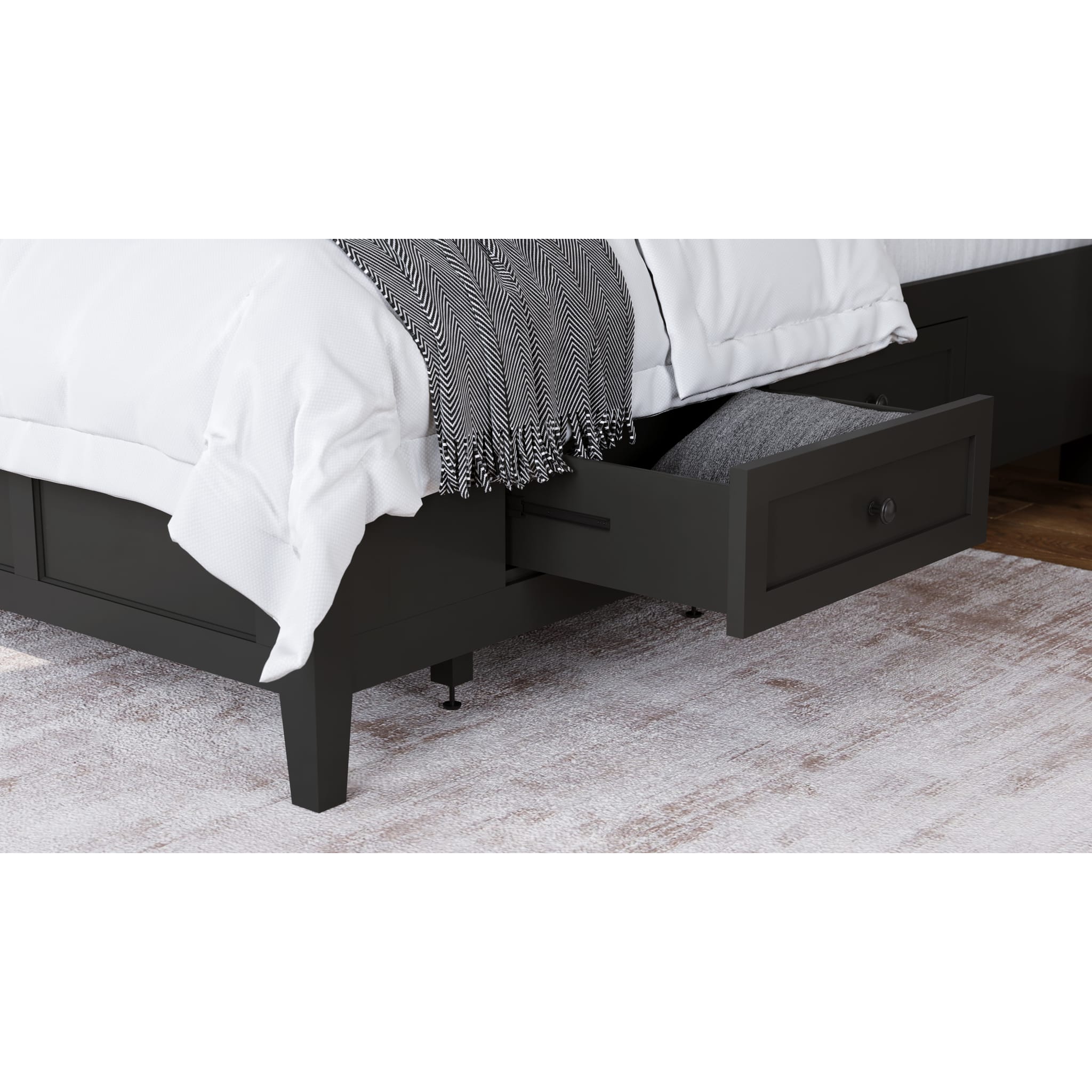 Grace 4-Drawer Storage Bed Frame with Platform Base - Raven Black - Space-Saving Bedroom Furniture for Small Apartments & Dorm Rooms