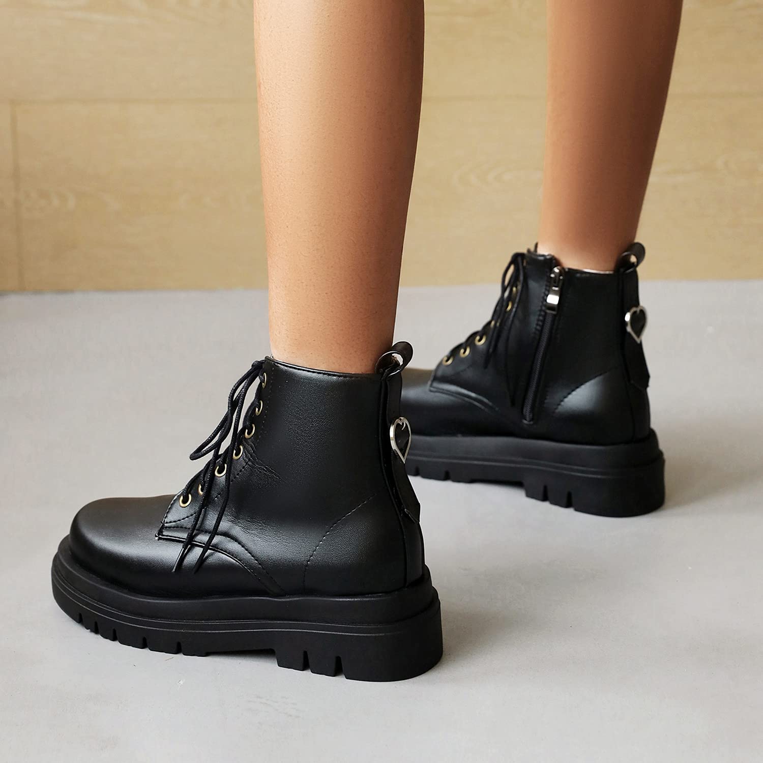 SO SIMPOK Women's Chunky Heel Lace-Up Punk Goth Ankle Boots - Fashion Zip Motorcycle Combat Boots for Outdoor, Streetwear & Gothic Style Outfits