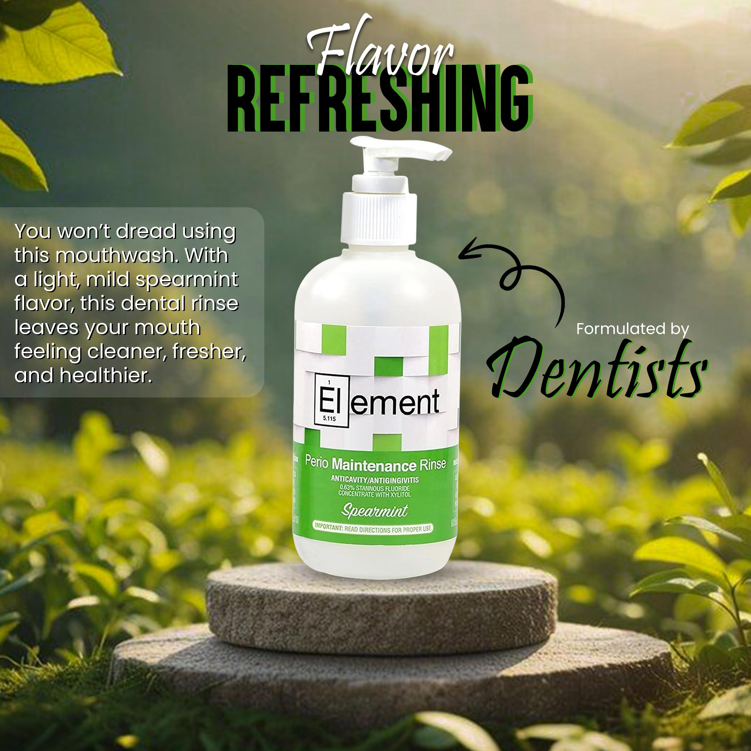 Stannous Fluoride Mouthwash 10 Fl Oz - 0.63% Antimicrobial Perio Rinse for Gingivitis & Plaque Control - Alcohol Free, Dye Free, Paraben Free - Refreshing Spearmint Flavor - Ideal for Daily Oral Care & Sensitive Teeth Protection