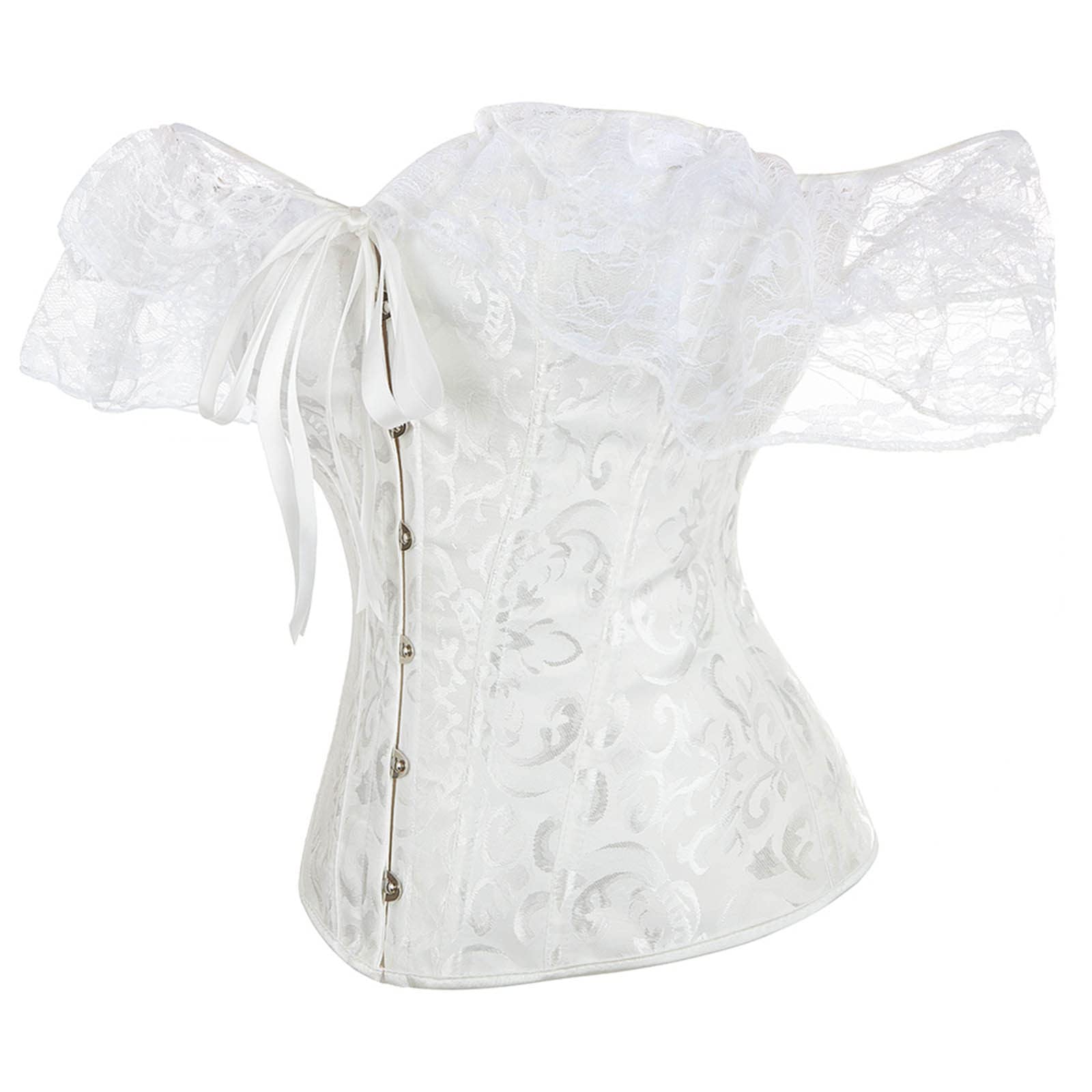 Sexy Lace Corset Top for Women - Off Shoulder Bustier with Short Sleeves, Waist Cincher Lingerie for Shapewear & Costume (Perfect for Burlesque, Halloween, Cosplay & Boudoir Photography)