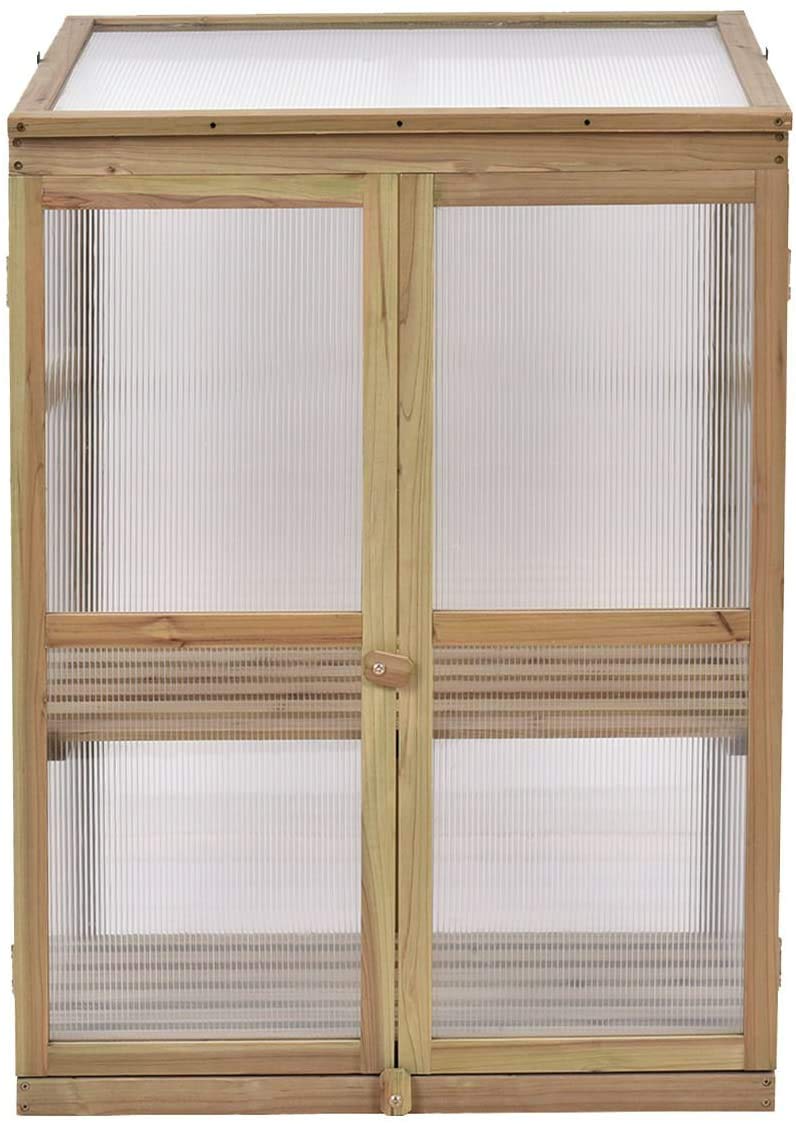 ReunionG Portable Greenhouse with Wooden Cold Frame - Double Shelves Raised Bed Planter Box for Plants & Flowers - Openable Top Design (30
