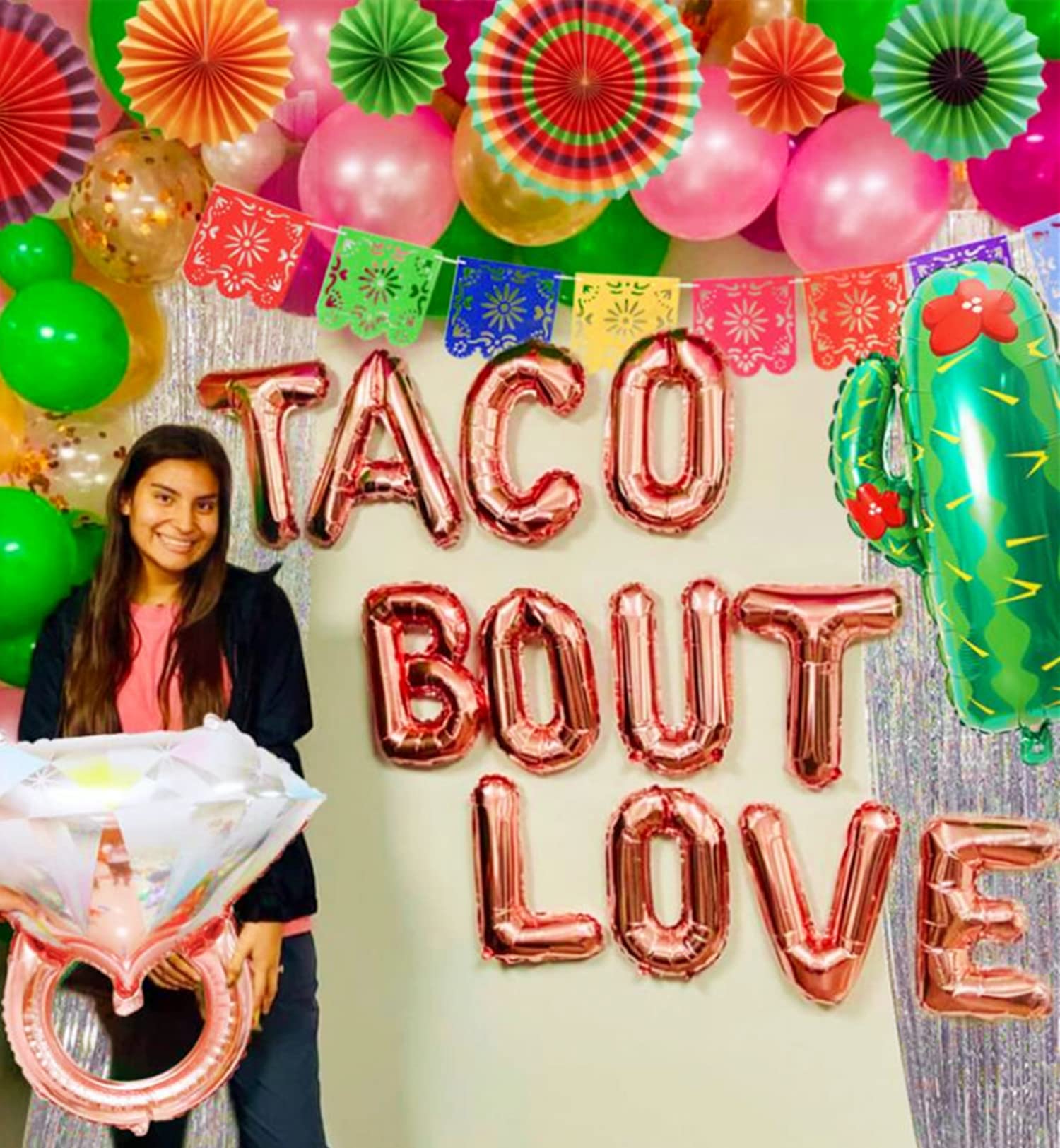 JeVenis Taco Bout Love Backdrop & Balloons - Mexican Bridal Shower Decorations with Cactus Theme for Wedding, Baby Shower & Party Decor