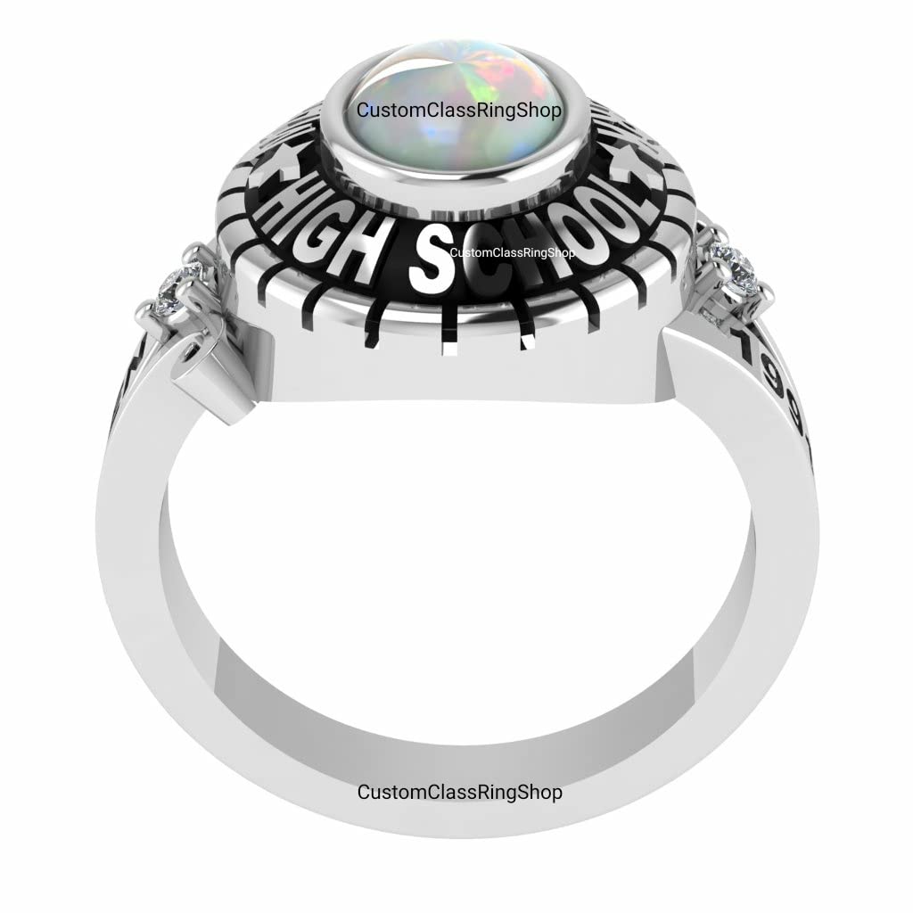 2022, 2023, 2024 Graduation Opal Class Ring - Custom 925 Silver School Ring Jewelry for Women | Perfect Gift for Graduation Ceremonies & Alumni Events