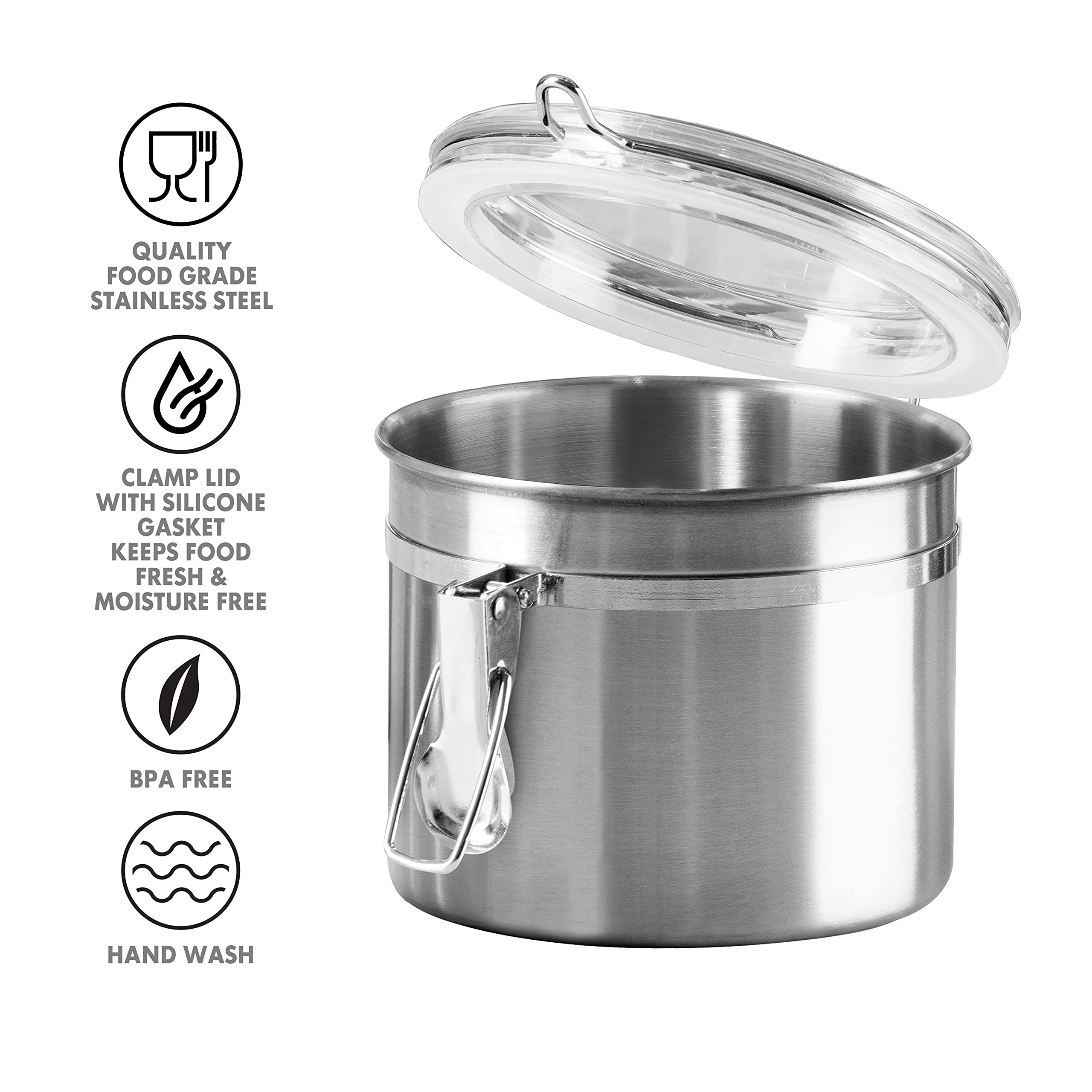 OGGI 26 fl oz Stainless Steel Kitchen Canister with Airtight Clamp Lid & Clear See-Through Top - Perfect for Coffee, Tea, Sugar, Flour & Spice Storage - Ideal for Pantry, Countertop & Kitchen Organization (5