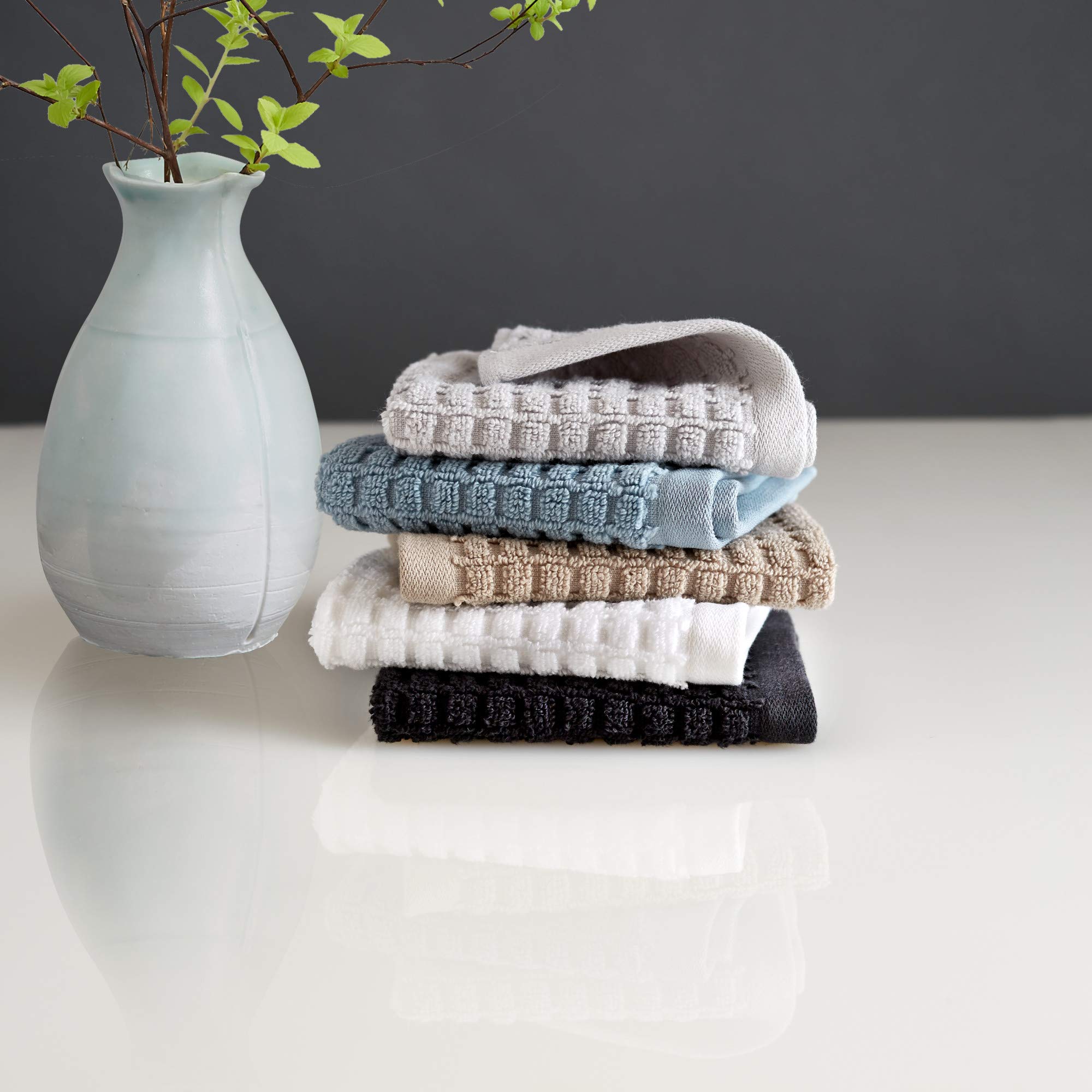 DKNY Quick Dry Cotton Towel Set - 2 Bath Towels, 2 Hand Towels, 2 Washcloths, Black | Ultra Absorbent & Soft for Bathroom, Spa & Gym Use