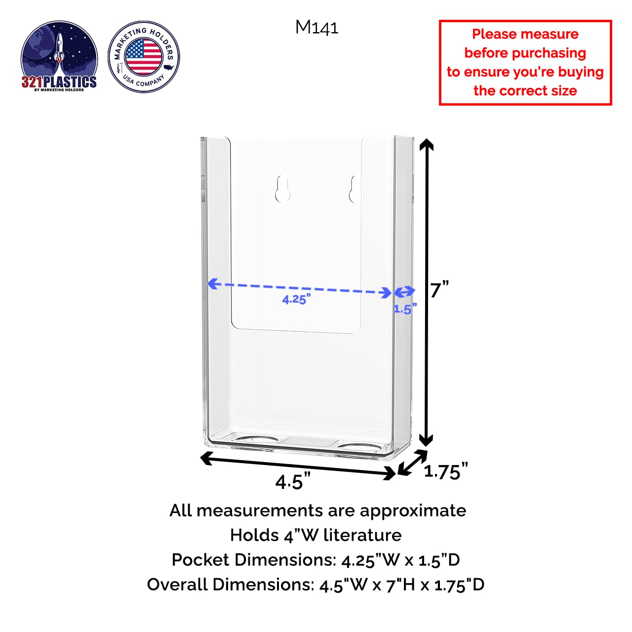 100 Pack Clear Plastic Brochure Holders with Hardware - 4 Inch Wide for Pamphlets, Menus, Maps & Rack Cards - Perfect for Restaurants, Nature Preserves, Theme Parks & Office Use