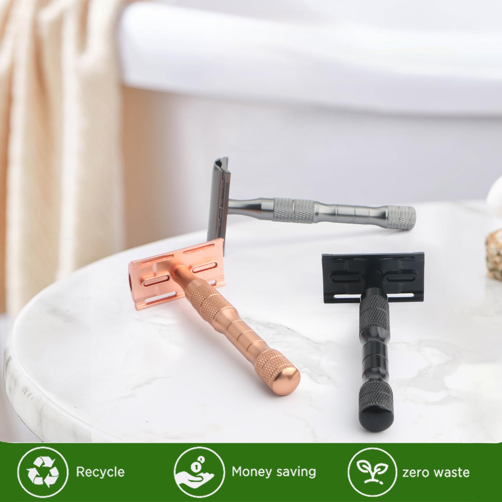 Premium Safety Razor for Women & Men - Single Blade Reusable Metal Razor with 10 Platinum Coated Blades - Gun Black - Eco-Friendly Shaving for Face & Body - Perfect for Travel, Home & Sustainable Grooming Routine