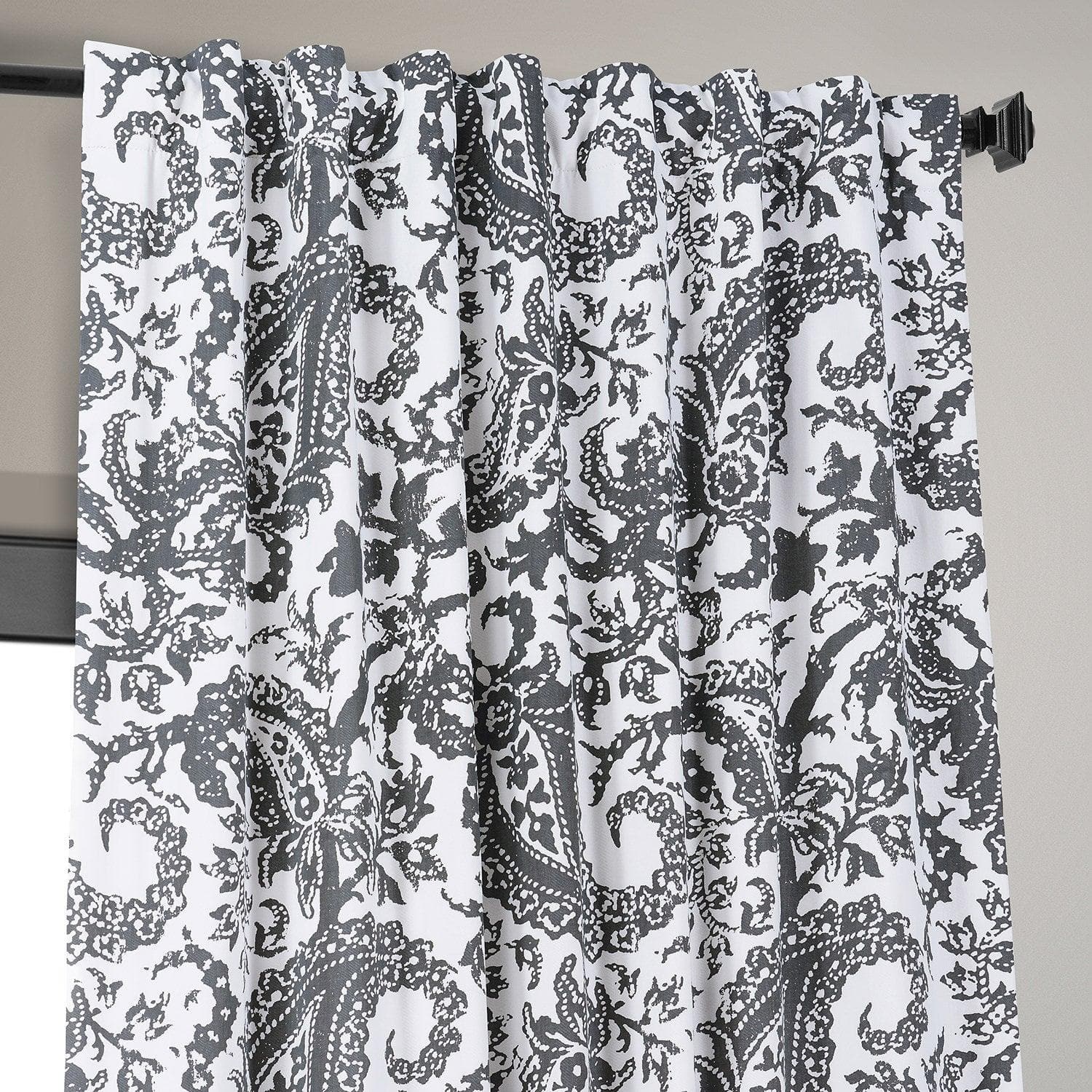 Edina Grey Paisley Printed Cotton Blackout Curtains for Bedroom & Living Room - Thermal Insulated Window Drapes for Home, Hotel and Office Use