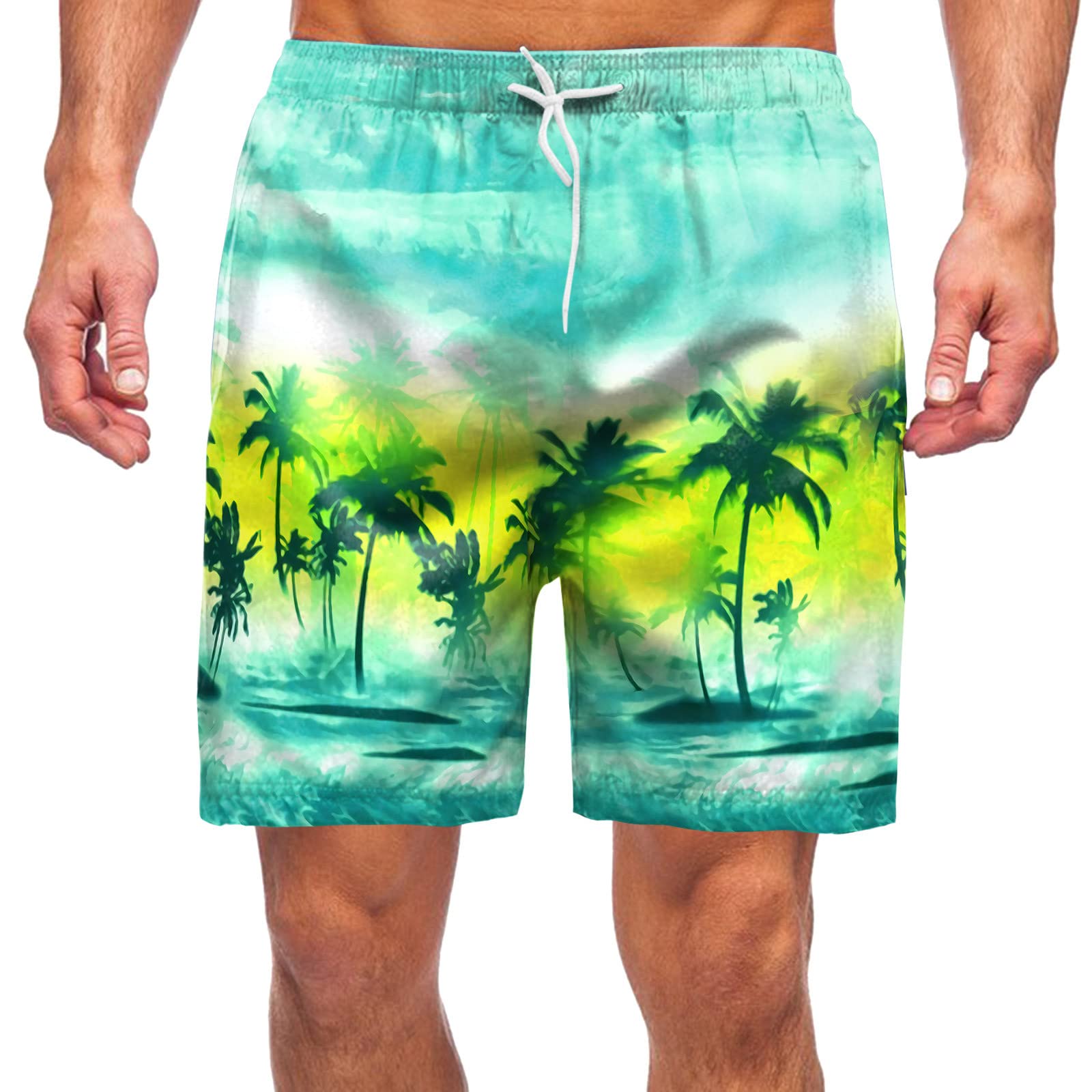 Men's Printed Swim Trunks - Quick Dry Beach Shorts with Pockets for Summer Swimming