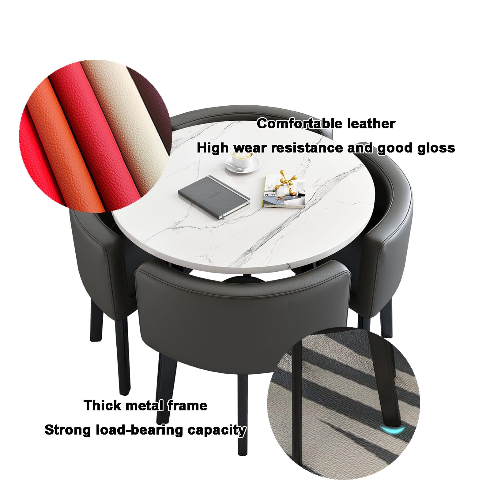 Round Conference Table Set with 4 Chairs - Small Meeting Table for Office, Kitchen, Lounge & Living Room - Perfect for Team Meetings, Dining & Home Office Workspace