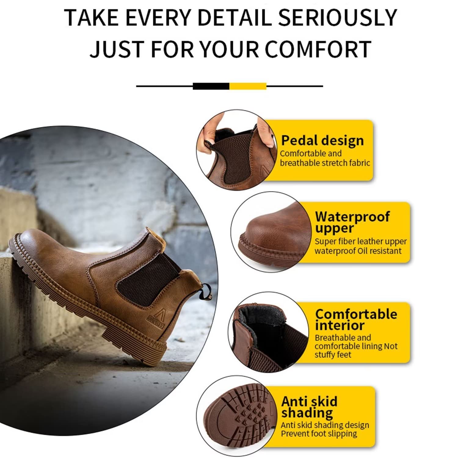 **Tanleewa Men's Steel Toe Work Boots - Waterproof Leather Safety Shoes with Non-Slip Sole, Insulated for Hiking & Construction Work - Ideal for Outdoor Jobs, Heavy Duty Labor & Winter Wear**