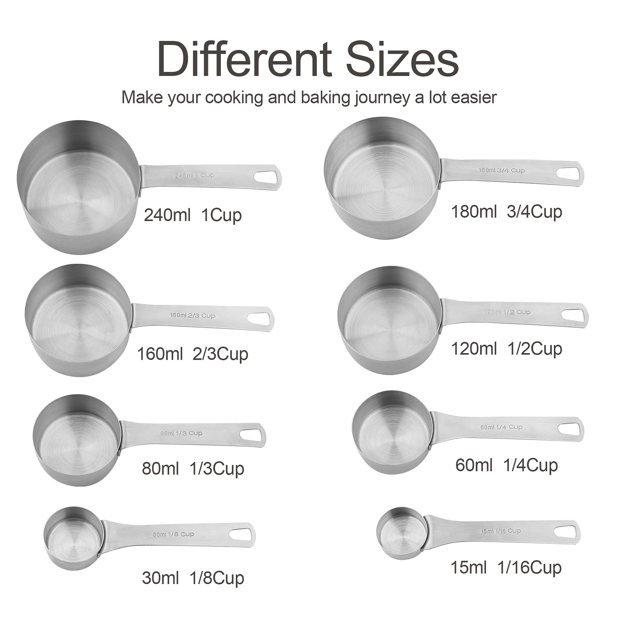 Premium 18/8 Stainless Steel Measuring Cups and Spoons Set - 8 Cups & 9 Spoons with Leveler - Heavy Duty Metric & US Standard Kitchen Baking Tools for Cooking, Baking, Meal Prep and Home Chefs