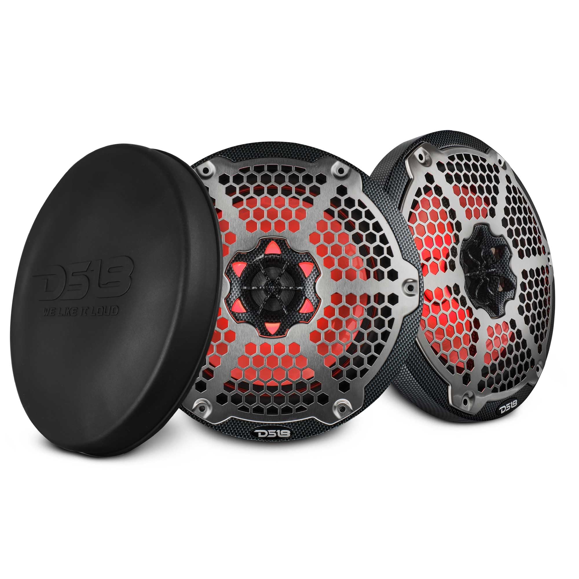 DS18 Hydro CF-8M 8 Inch 2-Way Coaxial Marine Speakers with RGB LED Lights - 125W RMS 4-Ohm Waterproof Boat Audio System, UV Resistant Carbon Fiber Design (Pair of 8