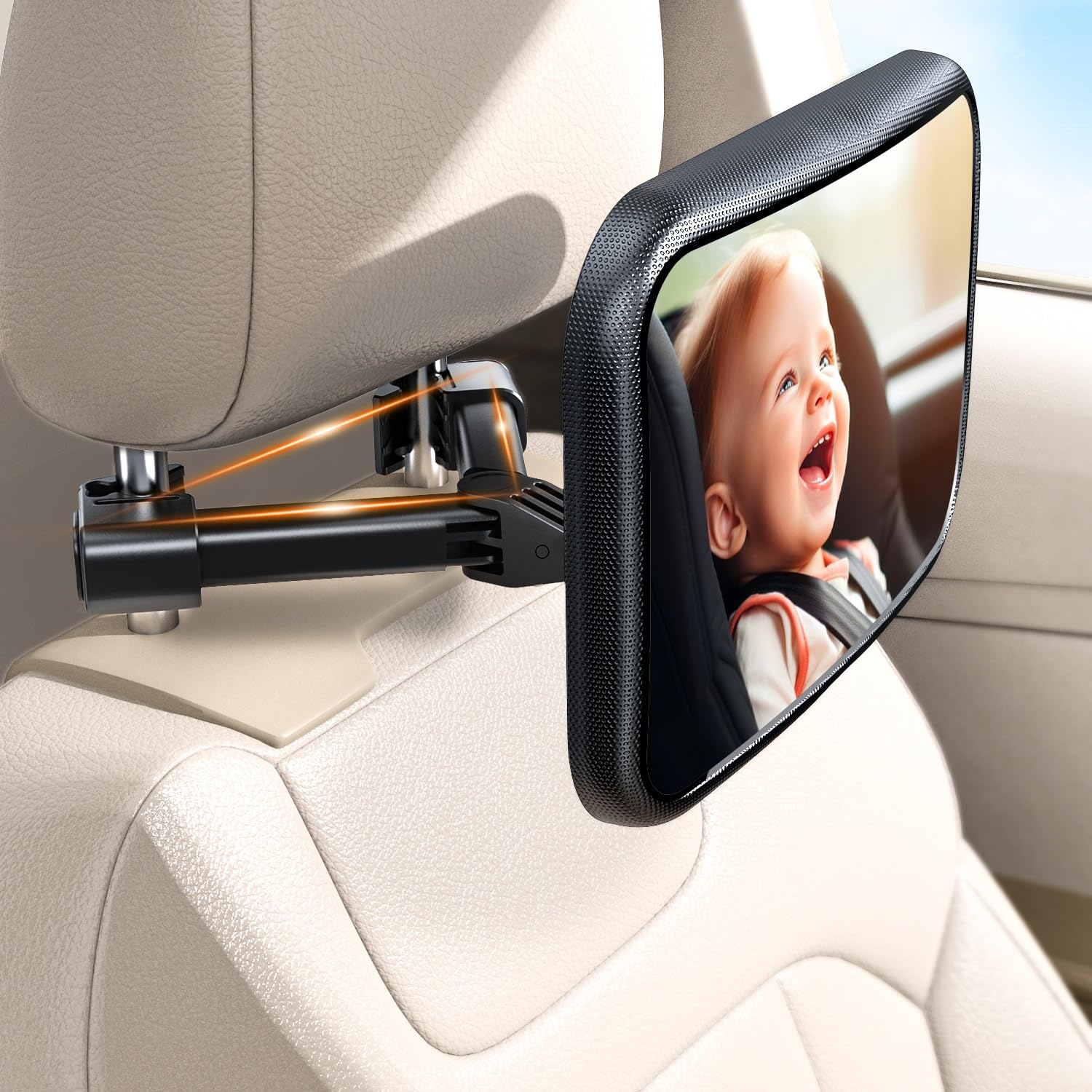 **Baby Car Mirror - Shatterproof Rear Facing Car Seat Mirror for Infants & Newborns | Wide Crystal View, Adjustable Hook Clip Design, Crash Tested & Non-Shaking | Perfect for Safe Car Rides & Traveling with Baby**