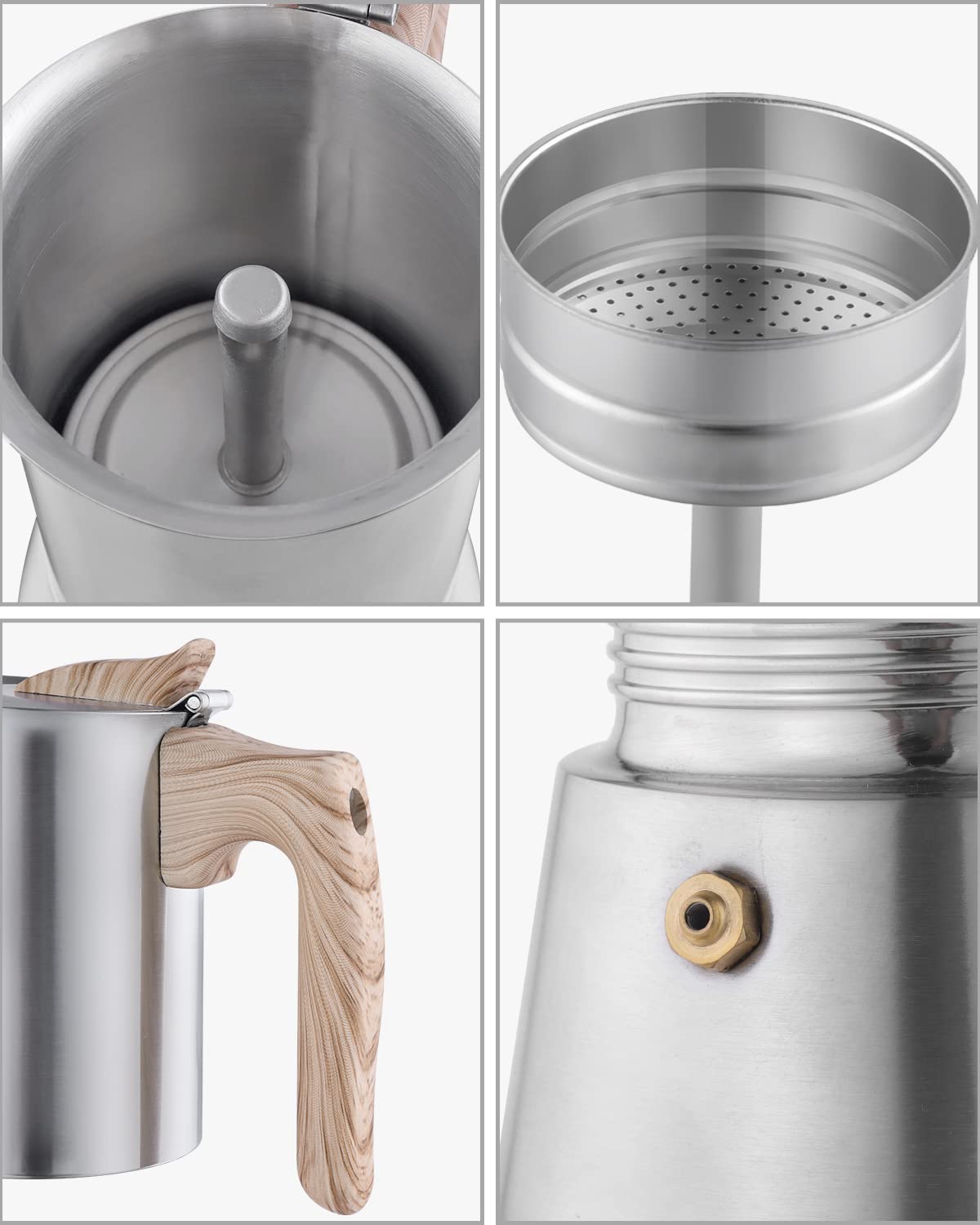 Sivaphe 3.5 oz Stovetop Espresso Maker - Stainless Steel Moka Pot for Induction Cooktops, 1-2 Cup Italian Coffee Maker (100ml) with Step-by-Step Guide - Perfect for Home, Office, Camping & Travel Use (1 Cup=50ml)