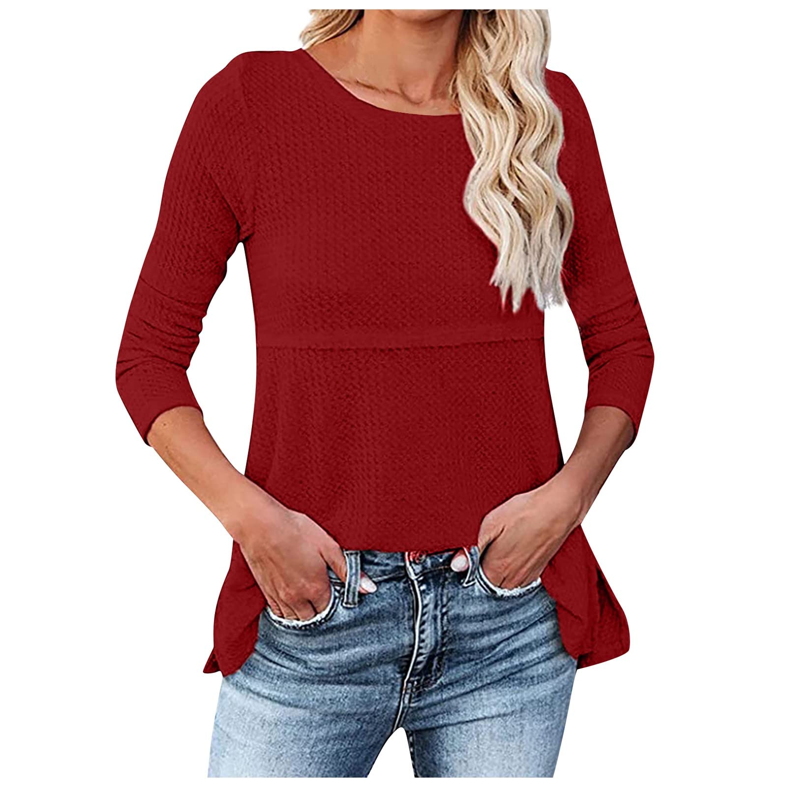 Women's Batwing Sleeve Waffle Knit Sweater - Soft Crewneck Pullover Jumper Top in Solid Colors | Perfect for Fall Layering & Casual Outfits