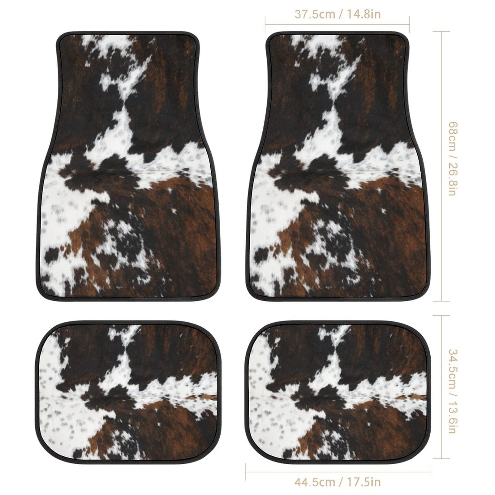 Premium 4-Piece Cowhide Print Car Floor Mats - Universal Fit for SUV, Sedan, Truck & Van | All-Weather Protection & Durable Cow Skin Pattern Design | Perfect for Daily Commute, Road Trips & Off-Road Adventures