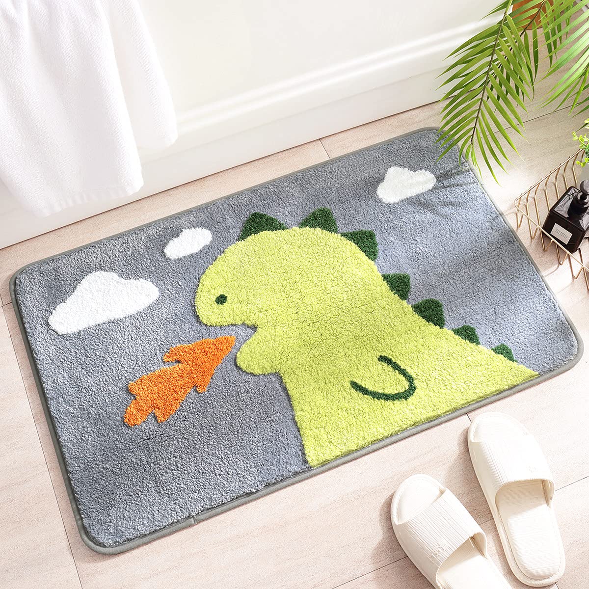 **Molesun Dinosaur Non-Slip Bath Mat – Soft Plush Microfiber Shower Rug, Super Absorbent & Machine Washable, 20