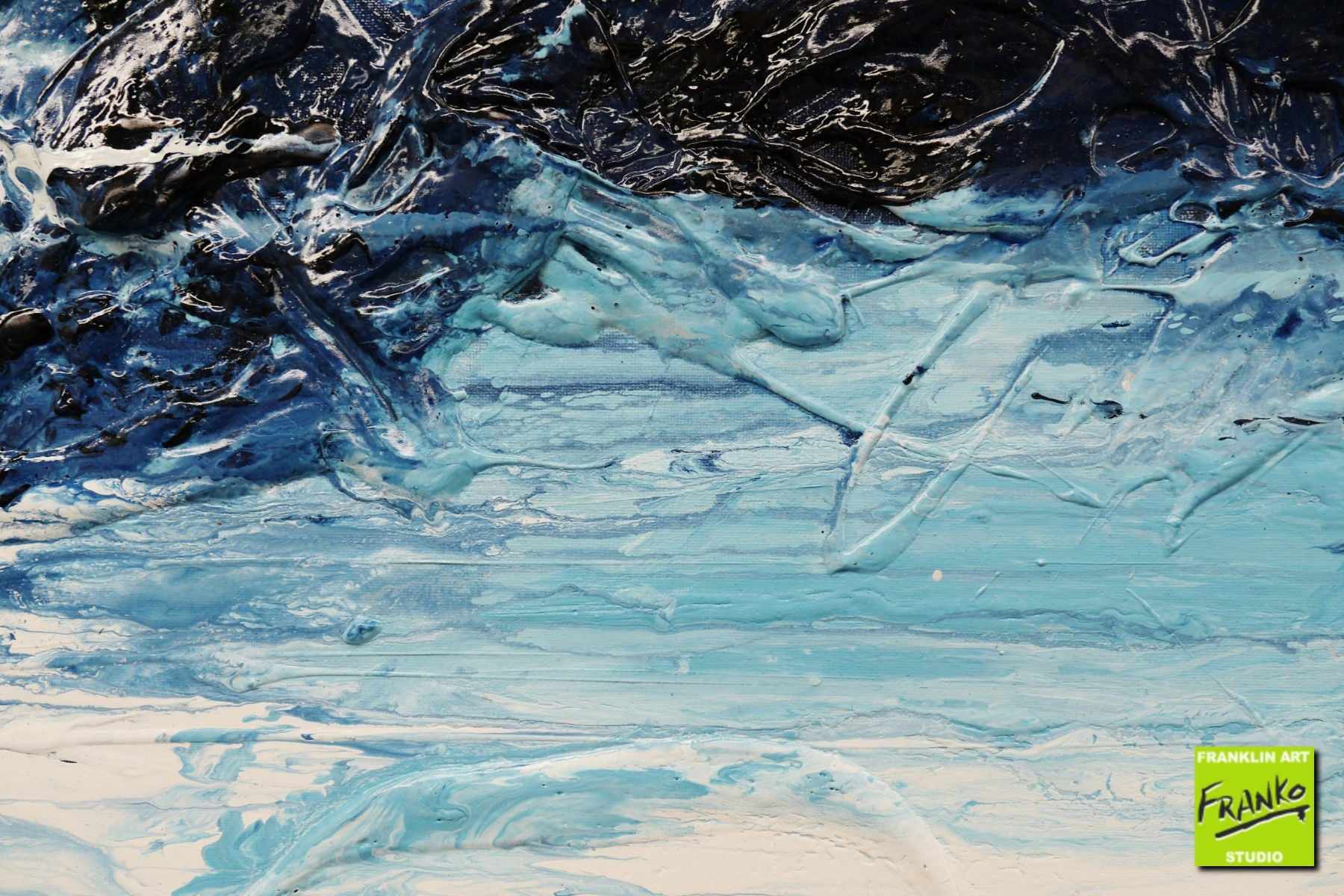 Bluey Blue 160cm x 60cm Blue White Textured Abstract Canvas Wall Art - Modern Home Decor for Living Room, Bedroom & Office