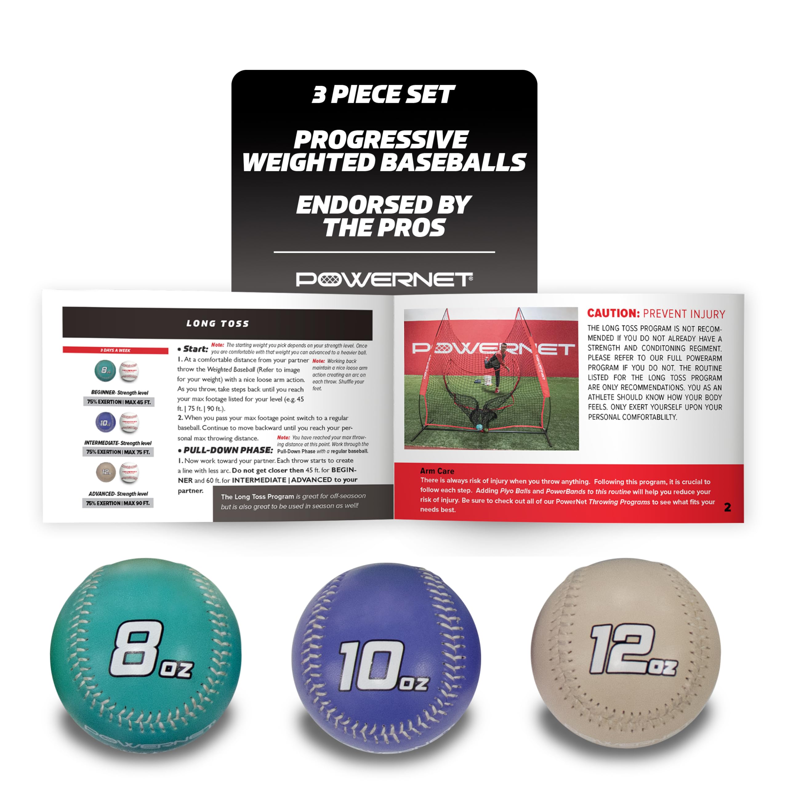 PowerNet Weighted Baseball Bundle - Heavy Training Balls for Pitching, Throwing & Long Toss - Baseball Training Equipment to Build Arm Strength & Improve Command - Perfect for Baseball Players, Coaches & Athletes - Use for Strength Training, Pitching Drills & Core Workouts
