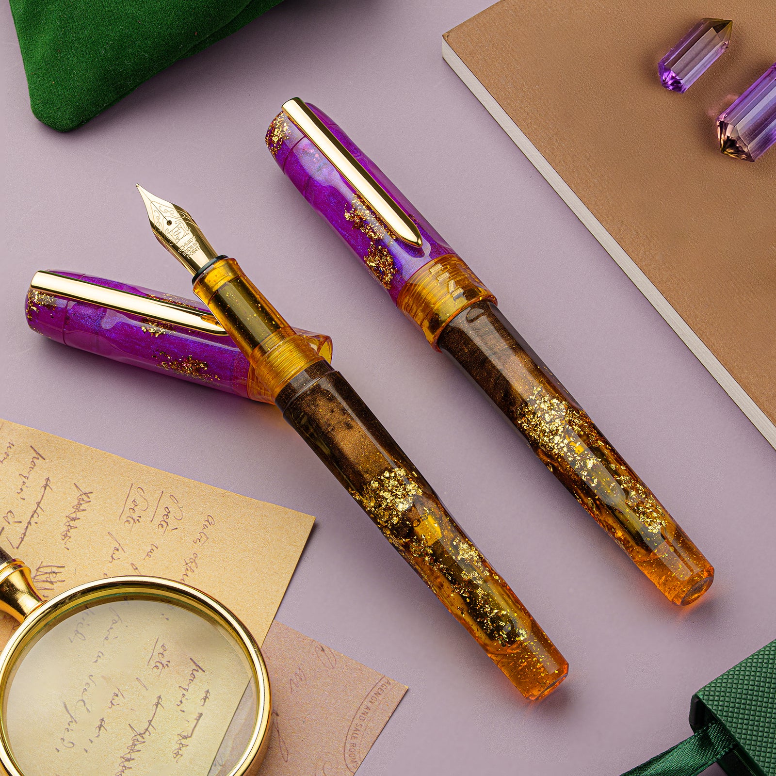 Benu Talisman Fountain Pen - Premium Ametrine Gemstone Luxury Writing Instrument for Collectors & Professionals - Perfect for Gifts, Calligraphy & Elegant Office Use