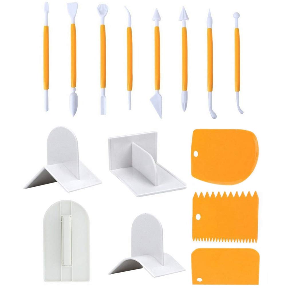Hemoton 15Pcs Fondant Smoother Set - Cake Decorating Spatula, Pastry Tools, Icing Smoother & Edge Trimmer for Fondant Modeling - Perfect for Wedding Cakes, Birthday Cakes & Baking Enthusiasts (White Plastic)