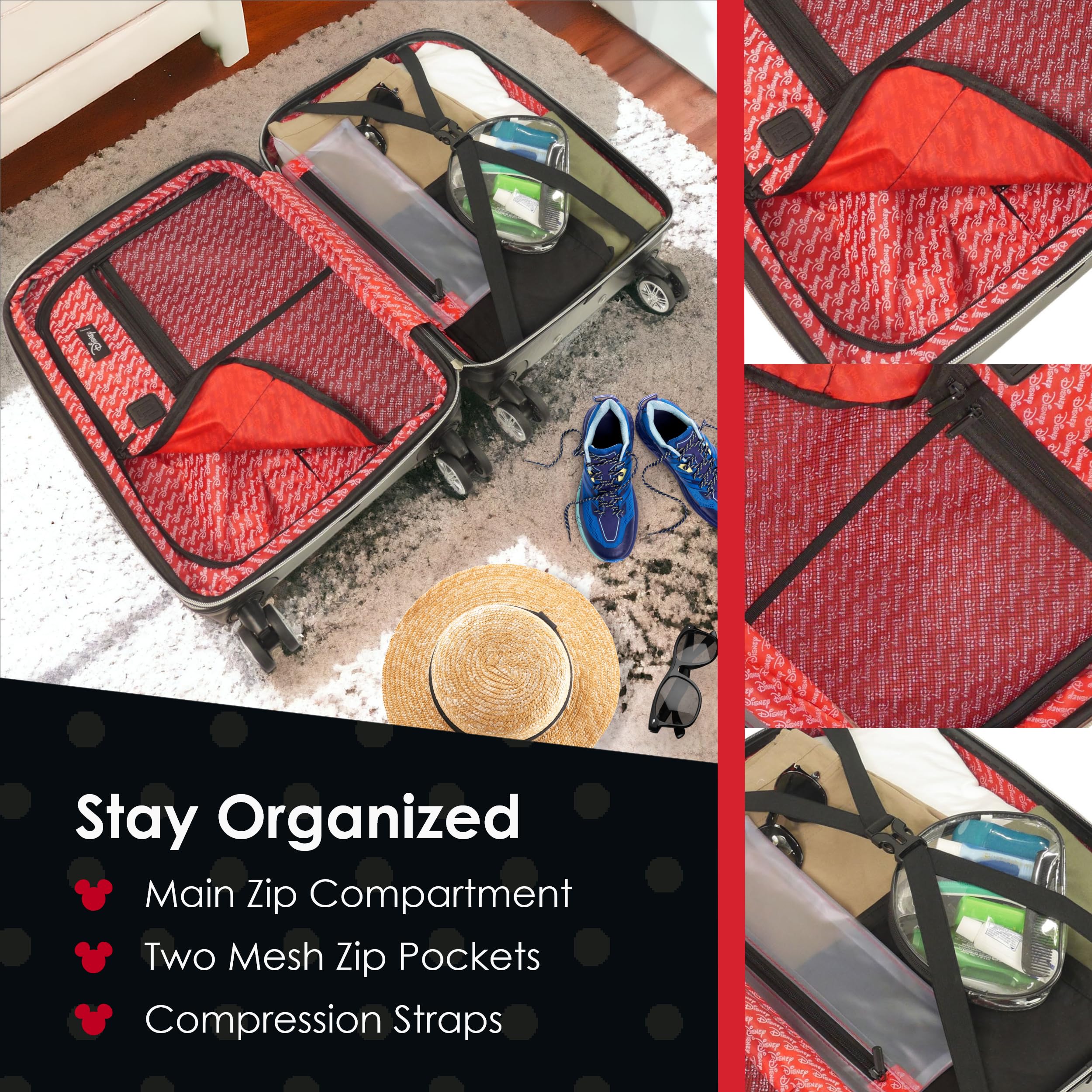 Disney Mickey Mouse 29 Inch Hardshell Spinner Luggage - Black Rolling Suitcase with 360° Wheels for Travel, Vacation & Business Trips