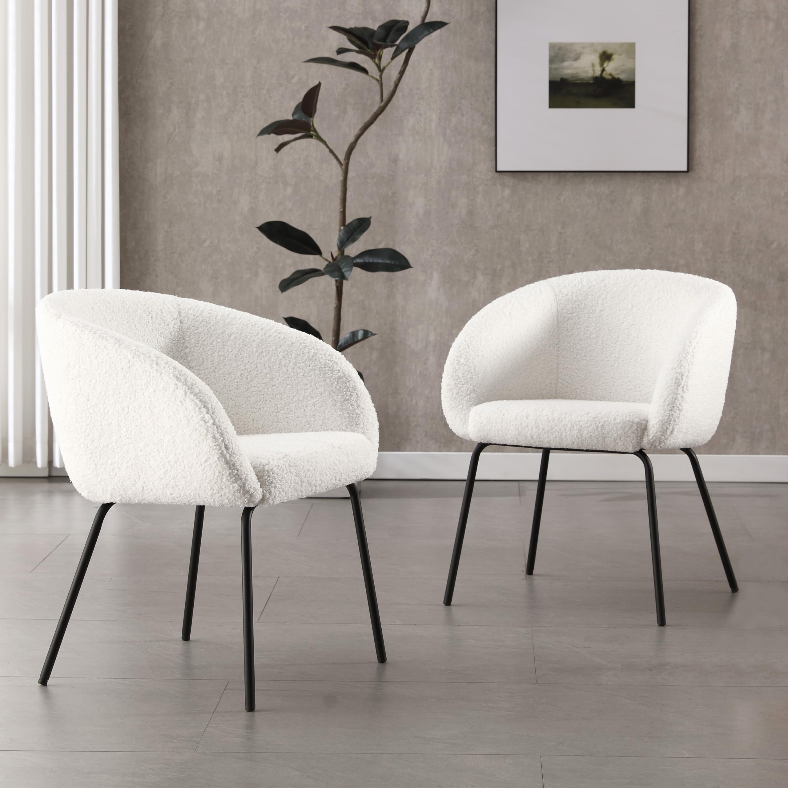 Zesthouse Modern Sherpa Desk Chair with Arms - Upholstered Vanity Chair with Back Support for Makeup, Bedroom, Living Room - Barrel Accent Armchair with Sturdy Metal Legs (No Wheels, White) - Perfect for Home Office, Dressing Room & Cozy Reading Nook