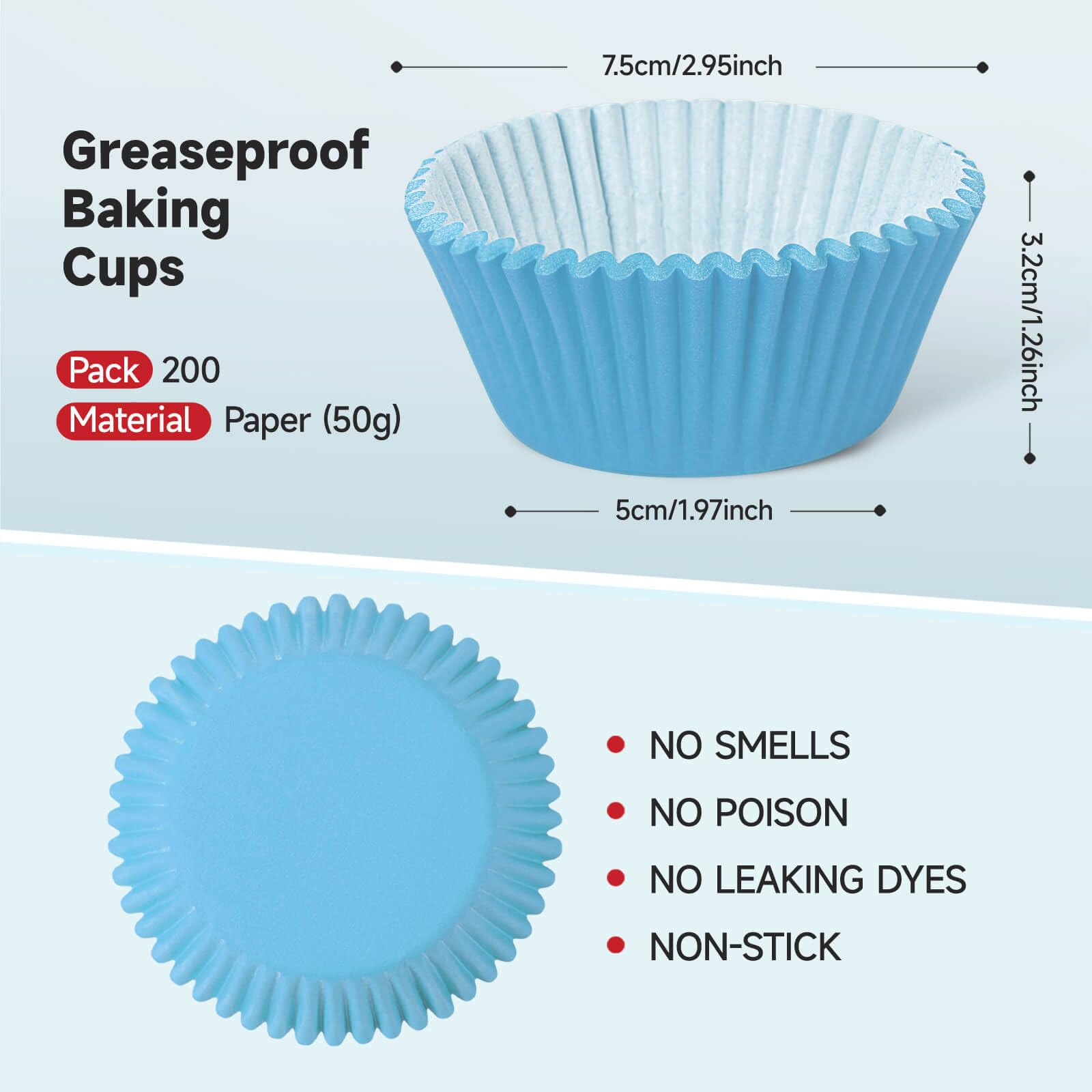 Light Blue Cupcake Liners - 200 Pack Standard Baking Cups for Muffins & Cupcakes | Perfect for Birthday Parties, Baby Showers & Holiday Baking