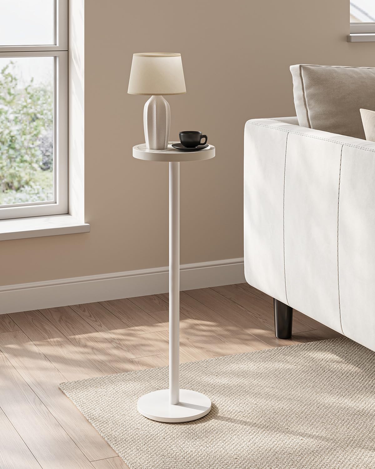 White Faux Marble Round Cocktail Table with Metal Base - Small Pedestal Side Table for Living Room, Bedroom, or Office - Perfect Drink Table for Compact Spaces & Home Decor