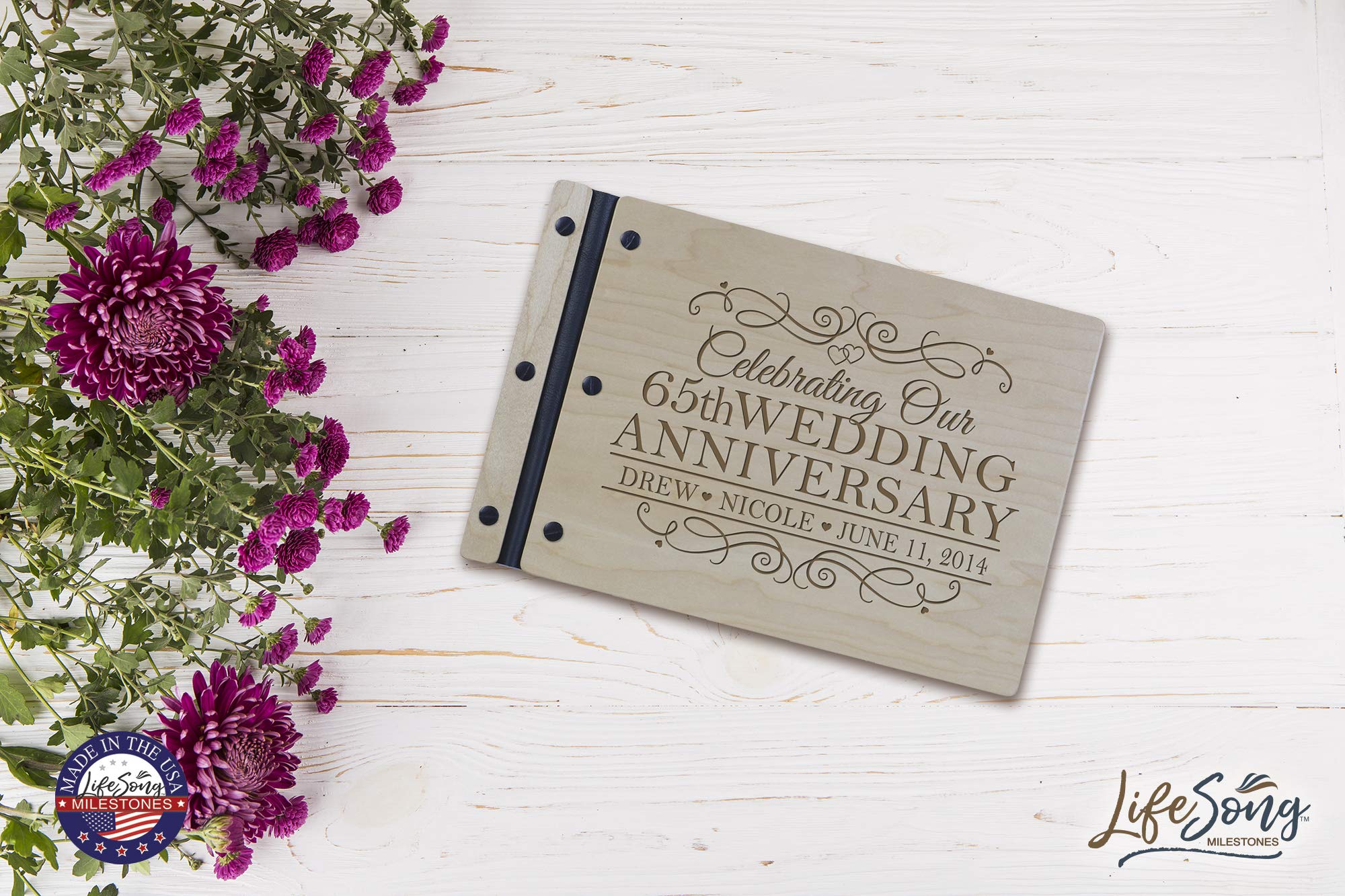 Personalized 65th Wedding Anniversary Guest Book for Couples - Wooden Maple Keepsake Memory Book for Husband & Wife Celebrating 65 Years of Marriage - Perfect for Anniversary Parties & Family Gatherings