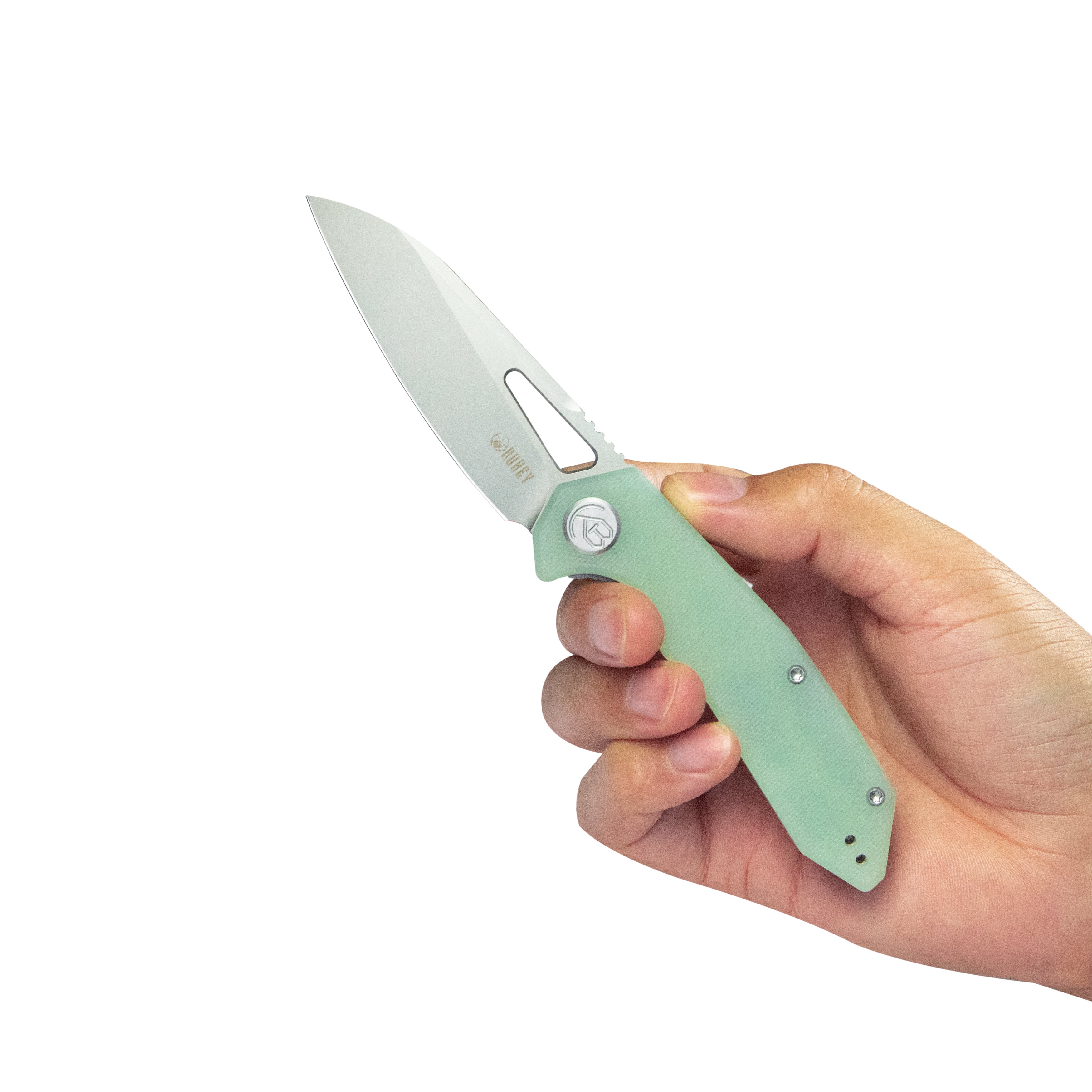 Kubey Vagrant Liner Lock Folding Pocket Knife - Jade G10 Handle, 3.1