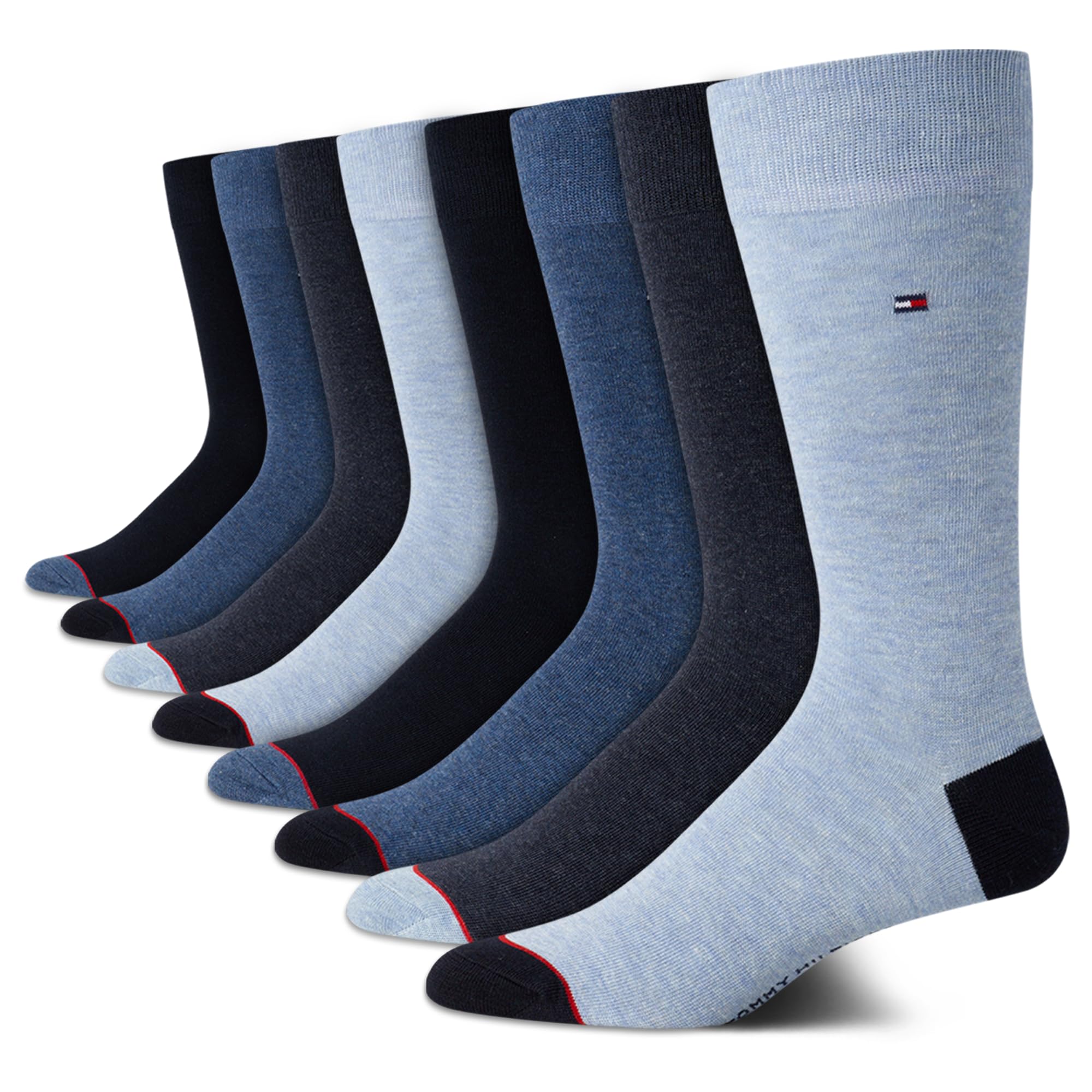 Tommy Hilfiger Men's Dress Socks 8-Pack - Breathable Stretch Crew Socks for Business & Casual Wear - Comfortable Formal & Office Socks for Daily Use, Work & Special Occasions