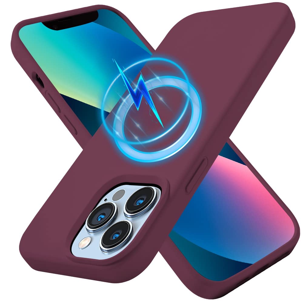 Kimguard Magnetic Silicone Case for iPhone 12/12 Pro - 6.1 Inch Magsafe Compatible Phone Cover with Microfiber Lining (Wine Red, 2021 Model) - Perfect for Daily Protection & Wireless Charging
