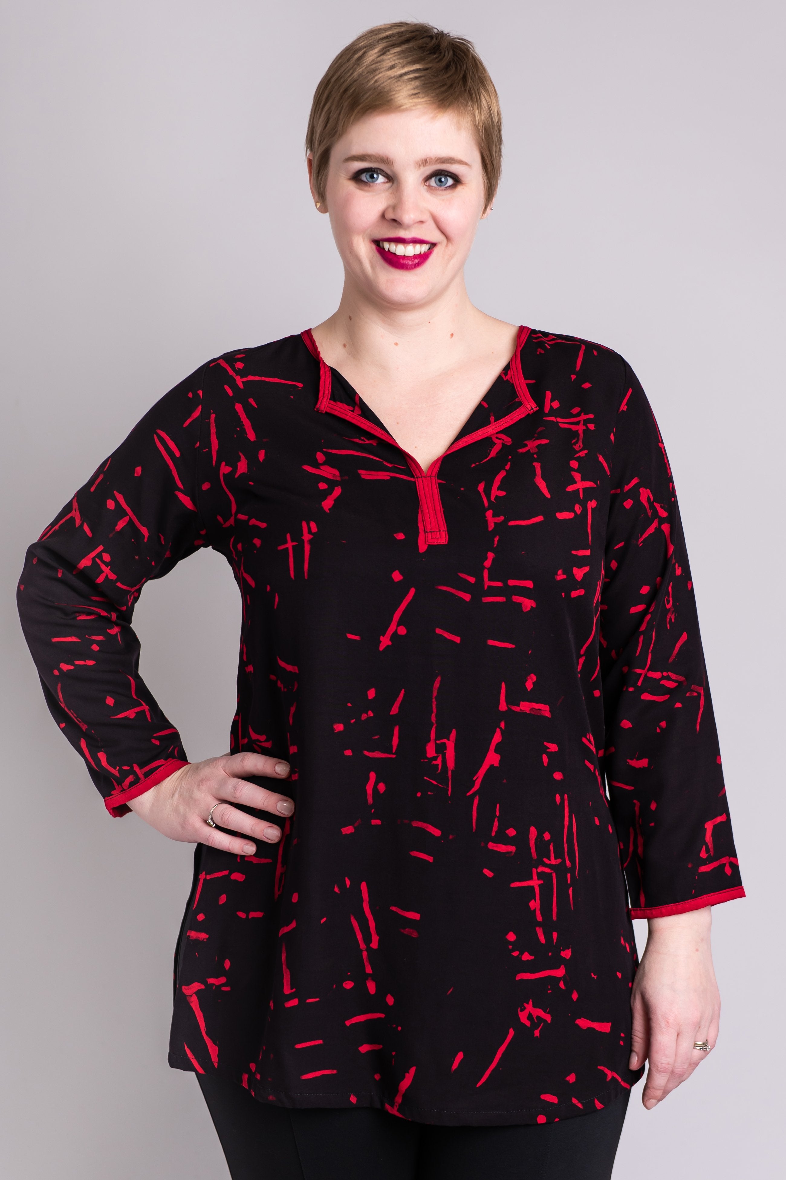 Stylish Red Cubes Kurta Top for Women - Elegant Indian Ethnic Wear for Festivals, Parties & Casual Outings