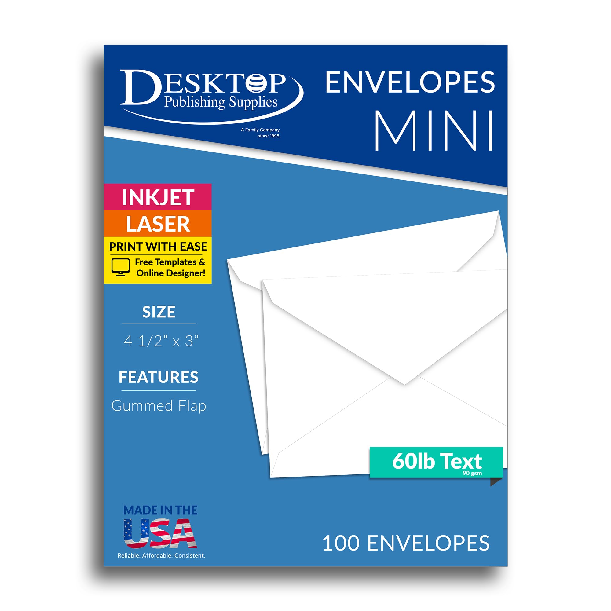 Mini Envelopes 4.5x3 Inches - Pack of 100 White Small Envelopes for Wedding Invitations, Greeting Cards & Business Correspondence | Perfect for DIY Crafts, Party Favors & Stationery Needs
