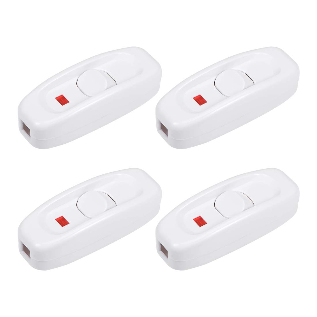 uxcell Rocker Switch On/Off with Indicator Light - White Inline Cord Switch for Table Lamp & Desk Light (110-250V, Pack of 4) - Perfect for Home Office, Bedroom & DIY Lighting Projects