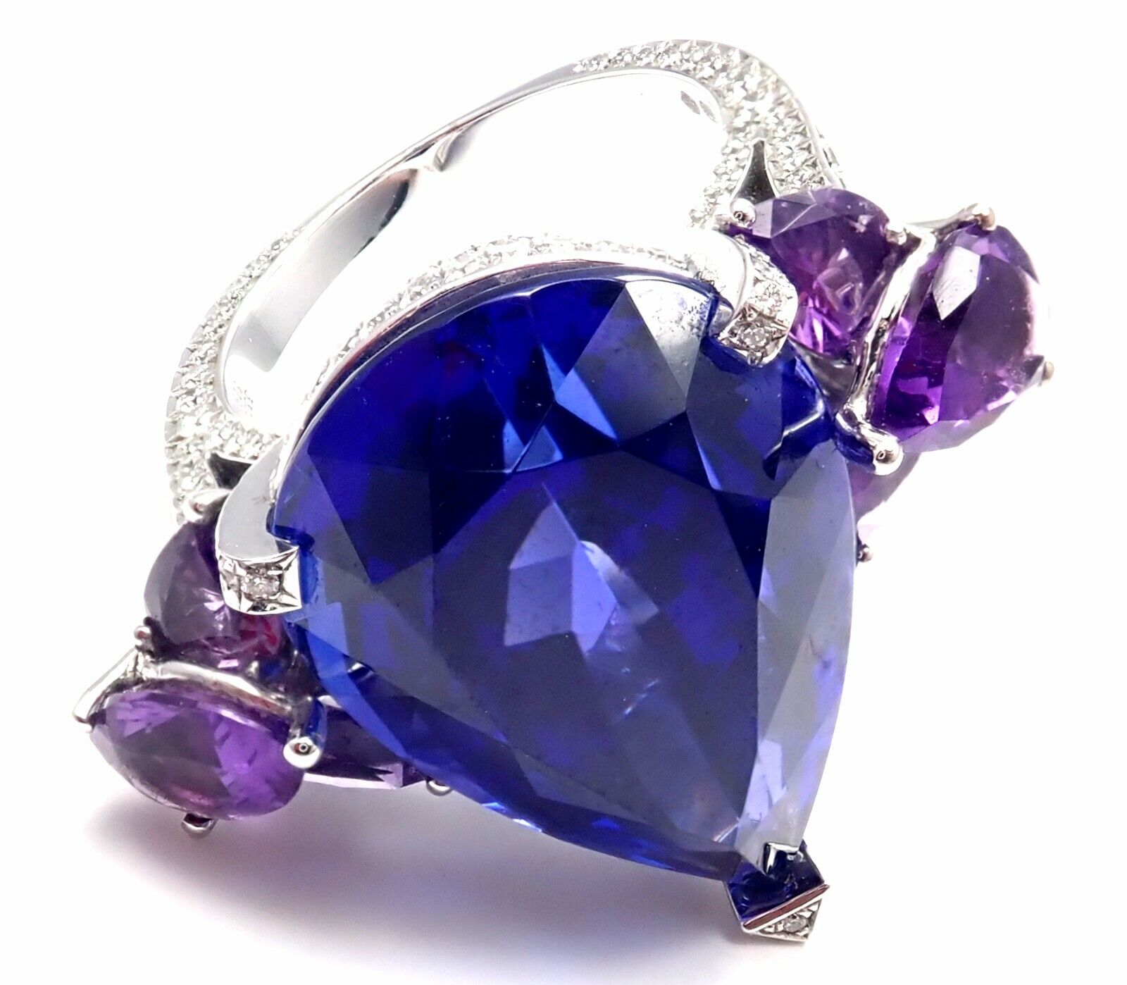 Luxury Chopard 18K Gold Diamond Tanzanite Amethyst Ring with Certificate Box - Perfect for Engagement, Anniversary & Special Occasion Gifts