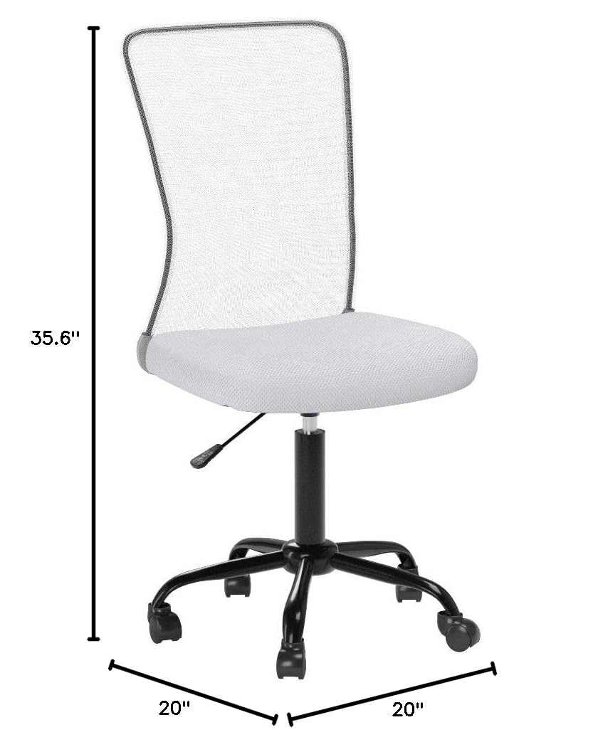 Ergonomic Mid Back Mesh Office Chair - Adjustable Height Modern Task Chair with Wheels & Swivel, No Armrest Rolling Computer Desk Chair for Home Office, Student, and Gaming Use - White