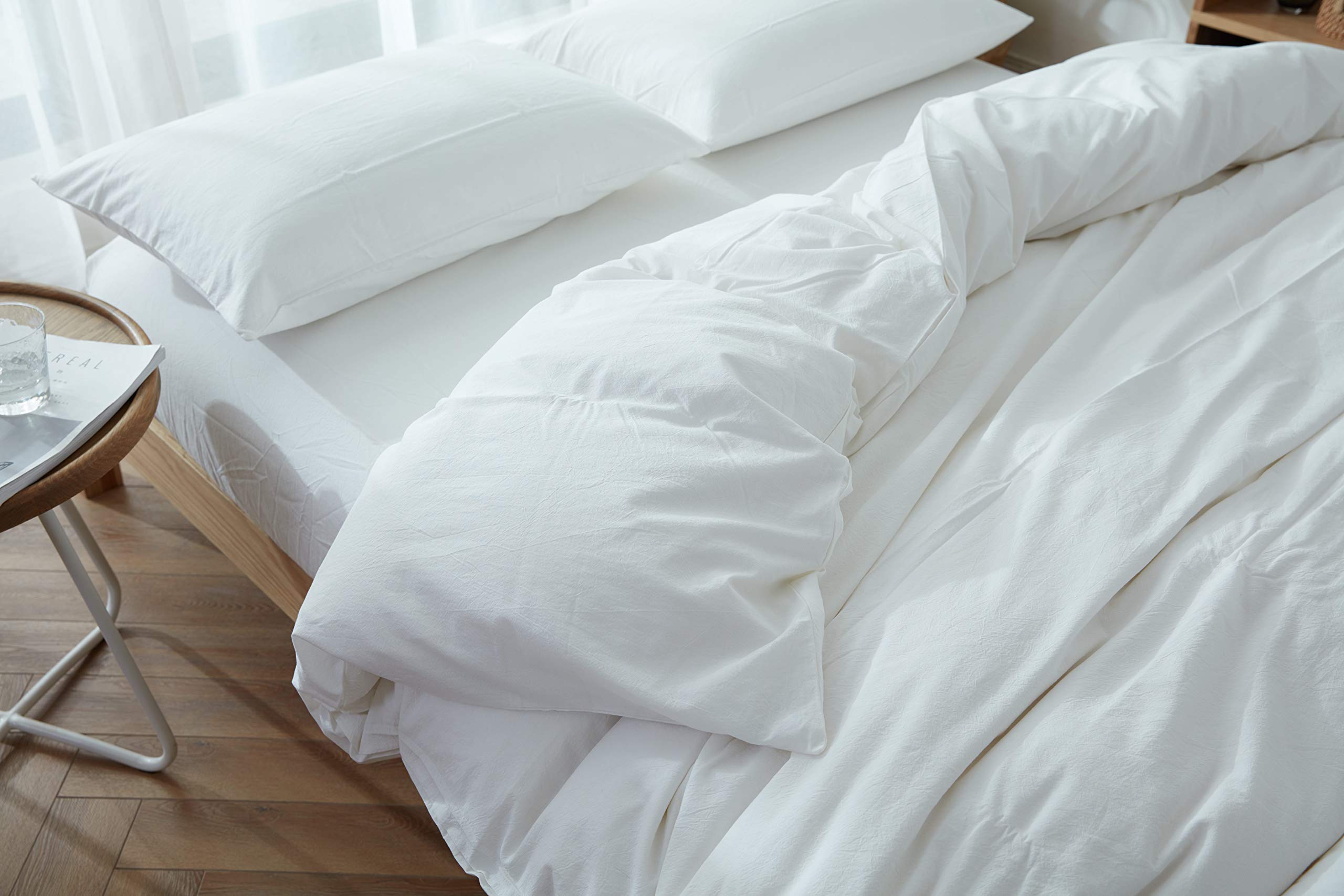 MOON'S SLEEPWARES Herse Series 100% Cotton 200 Thread Count King Size Duvet Cover Set with 2 Pillowcases - White | Luxury Bedding for Master Bedroom & Guest Room | Ultra Soft Breathable Duvet Cover for All Seasons