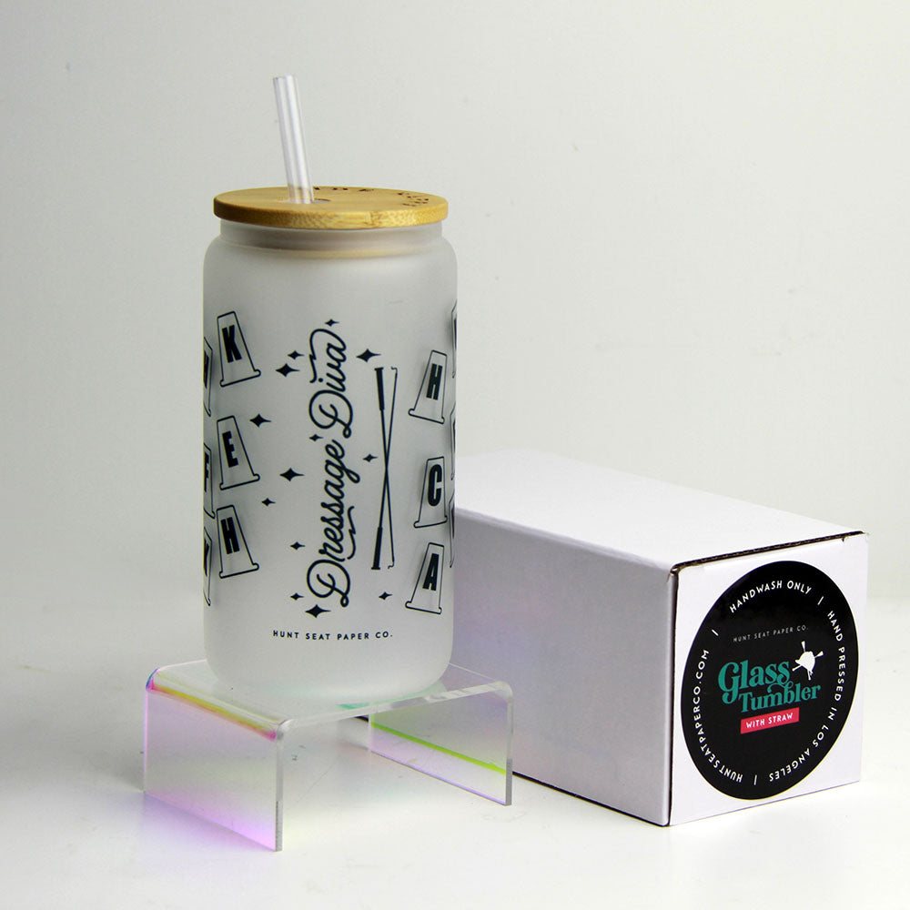 Elegant Dressage Diva Glass Tumbler with Bamboo Lid & Reusable Straw - Perfect for Equestrian Events, Gym & Office Hydration
