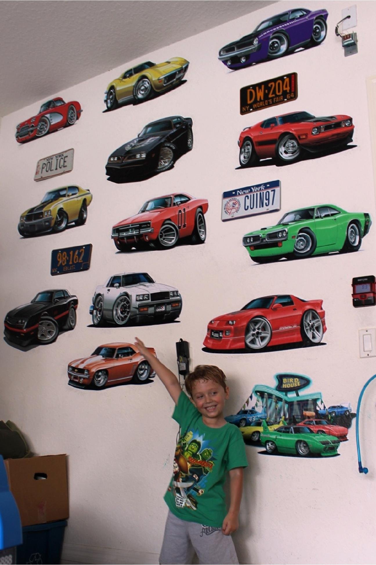 Mini Cooper Cartoon Wall Decal - Large 2ft Car Art Sticker for Man Cave & Boys Room Decor