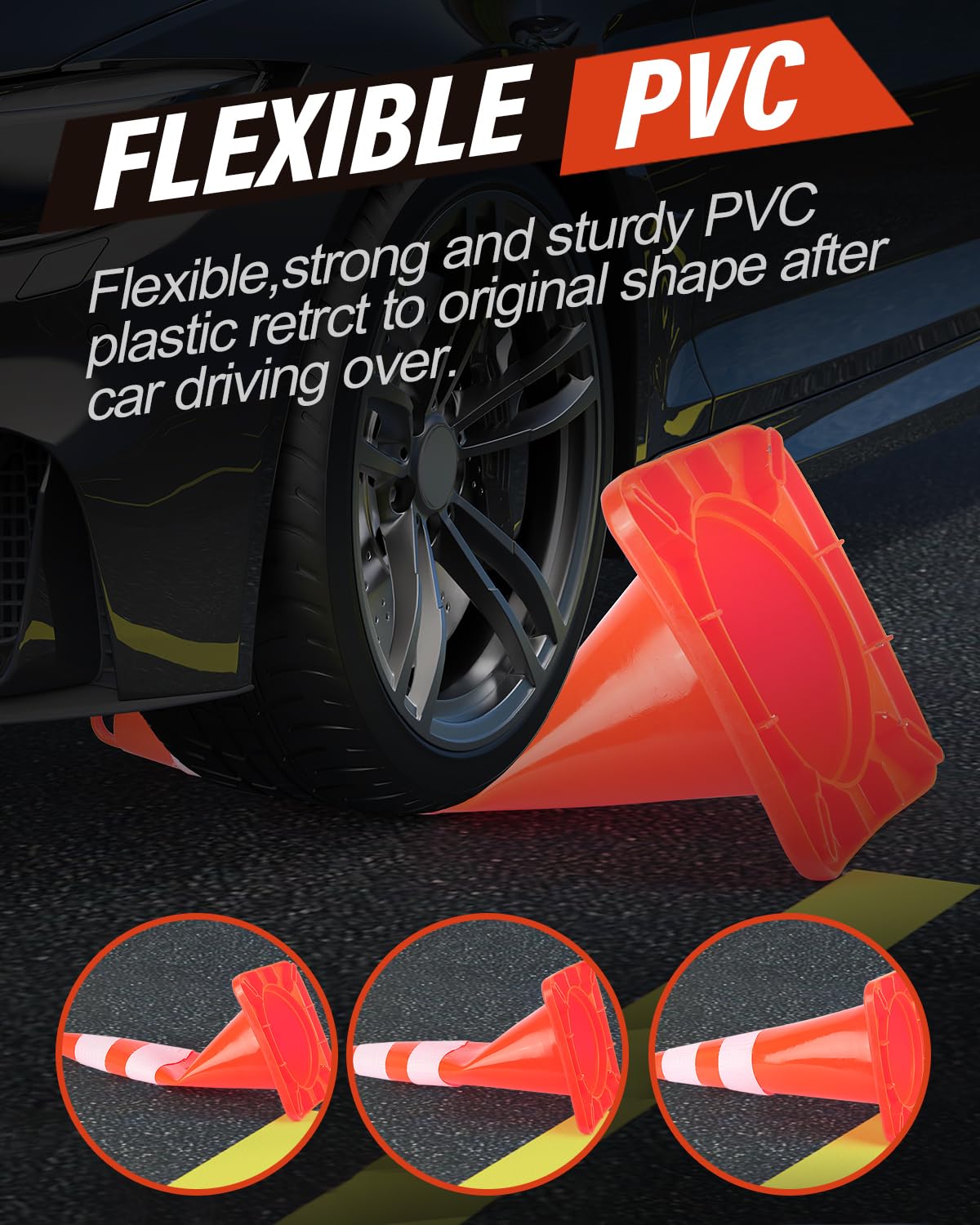 RoadHero 12 Pack 28 Inch Orange Traffic Safety Cones with Reflective Collar - Heavy Duty Parking Lot Cones for Sports Training, Driving Practice, Construction Zones & Road Safety | Perfect for Events, School Activities & Emergency Situations