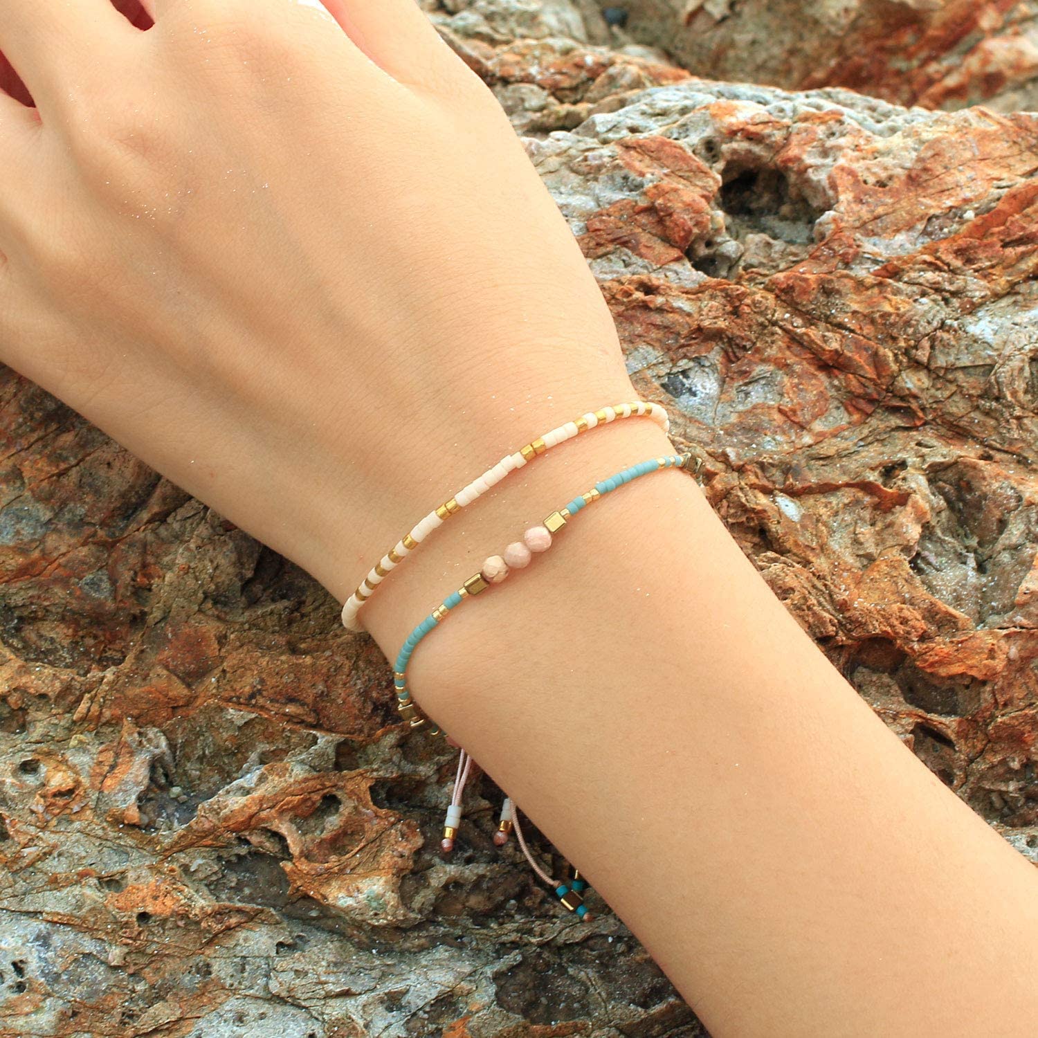 Adjustable Agate Bead Bracelet for Women - Trendy Friendship Jewelry Gift, Handmade Stretchable Beads, Perfect for Daily Wear & Special Occasions